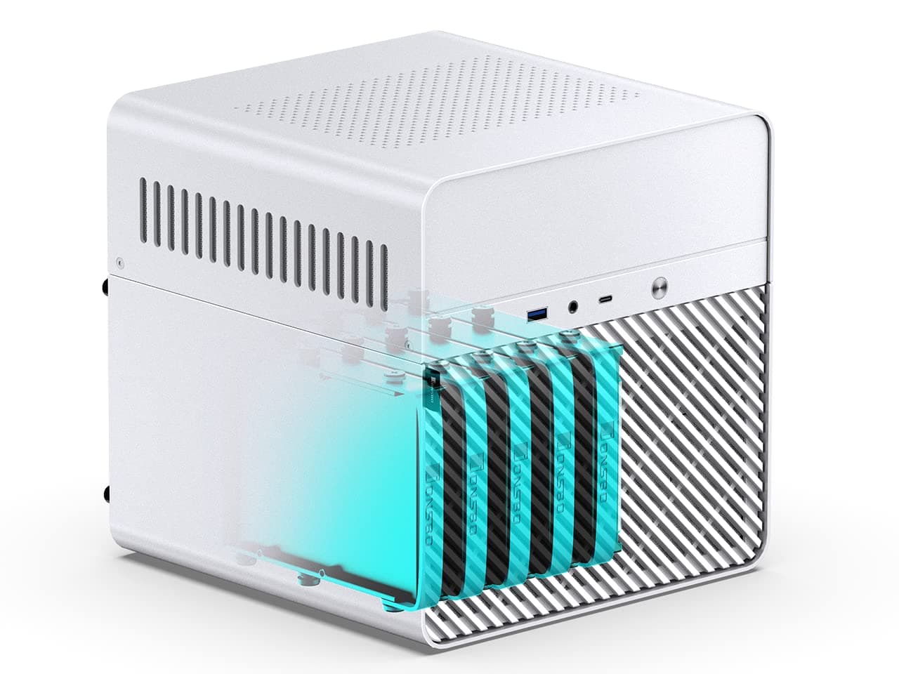JONSBO N2 White NAS ITX Case 5+1 Disk Bays Mini Aluminum Case, Built-in 12cm Fan, SFX Power Bite (L150mm Max.), Support 65mm CPU Cooler, Integrated Upper Cover Removable,White