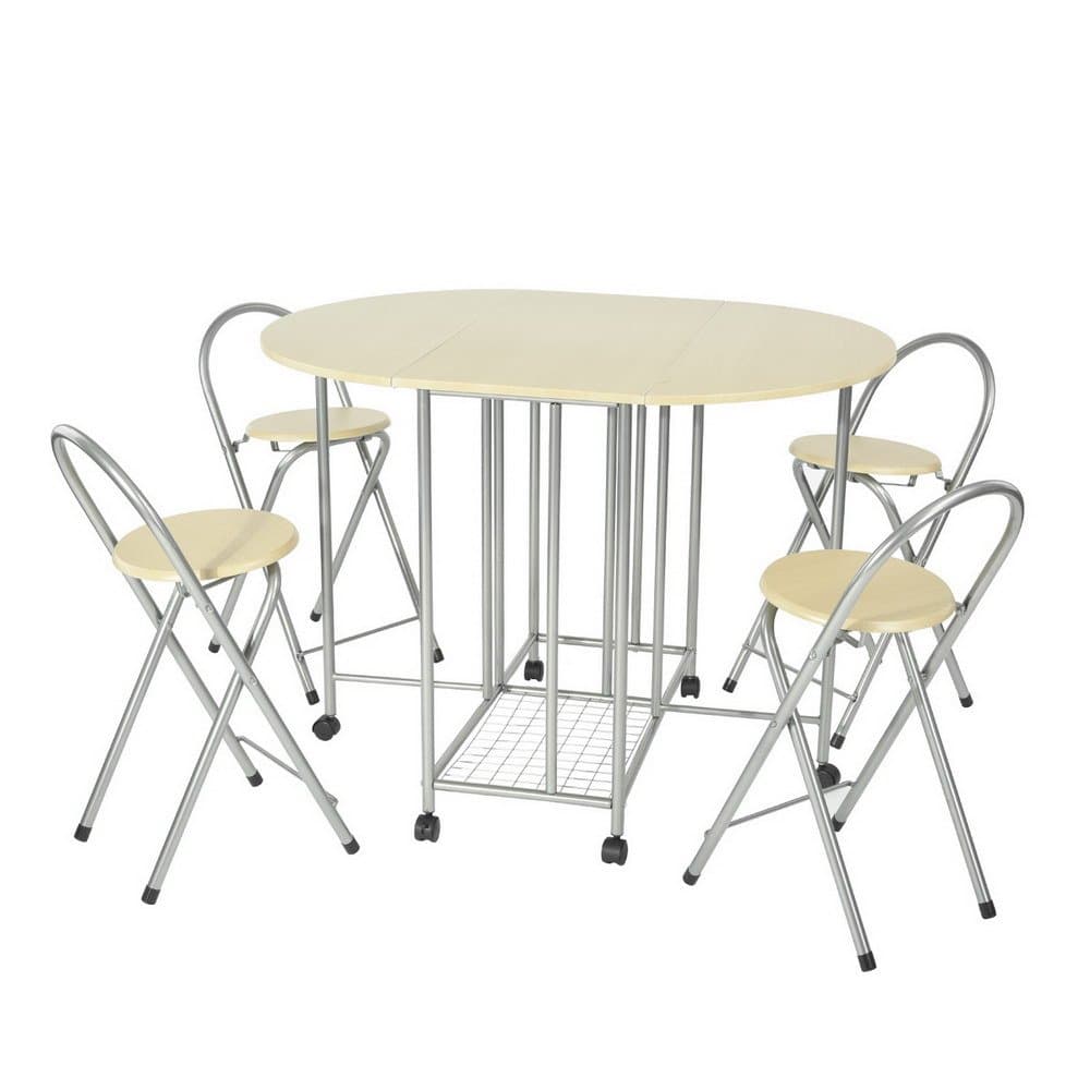 Folding Dining Table Set 4 Person Butterfly Dinette Home Kitchen Restaurant Breakfast Table Chair Set Beech