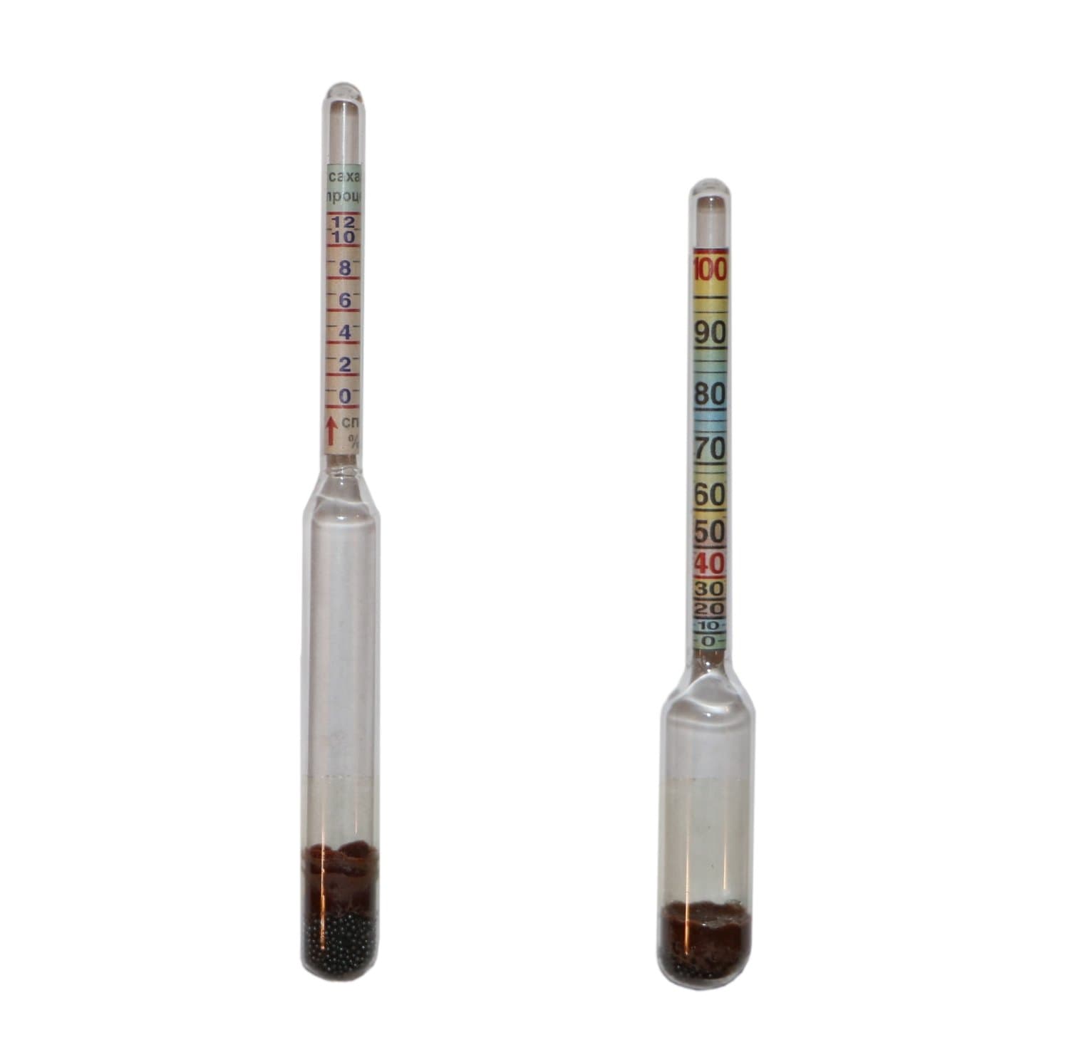 2-in-1 Alcoholmeter Set to test Spirits (0-100°) and Wine (0-12°, sugar 0-25%), Spirtometer, Alcohol Hydrometer, Areometer, Spirtomer + Vinomer, Spirit & Wine hydrometer, Sugar level meter