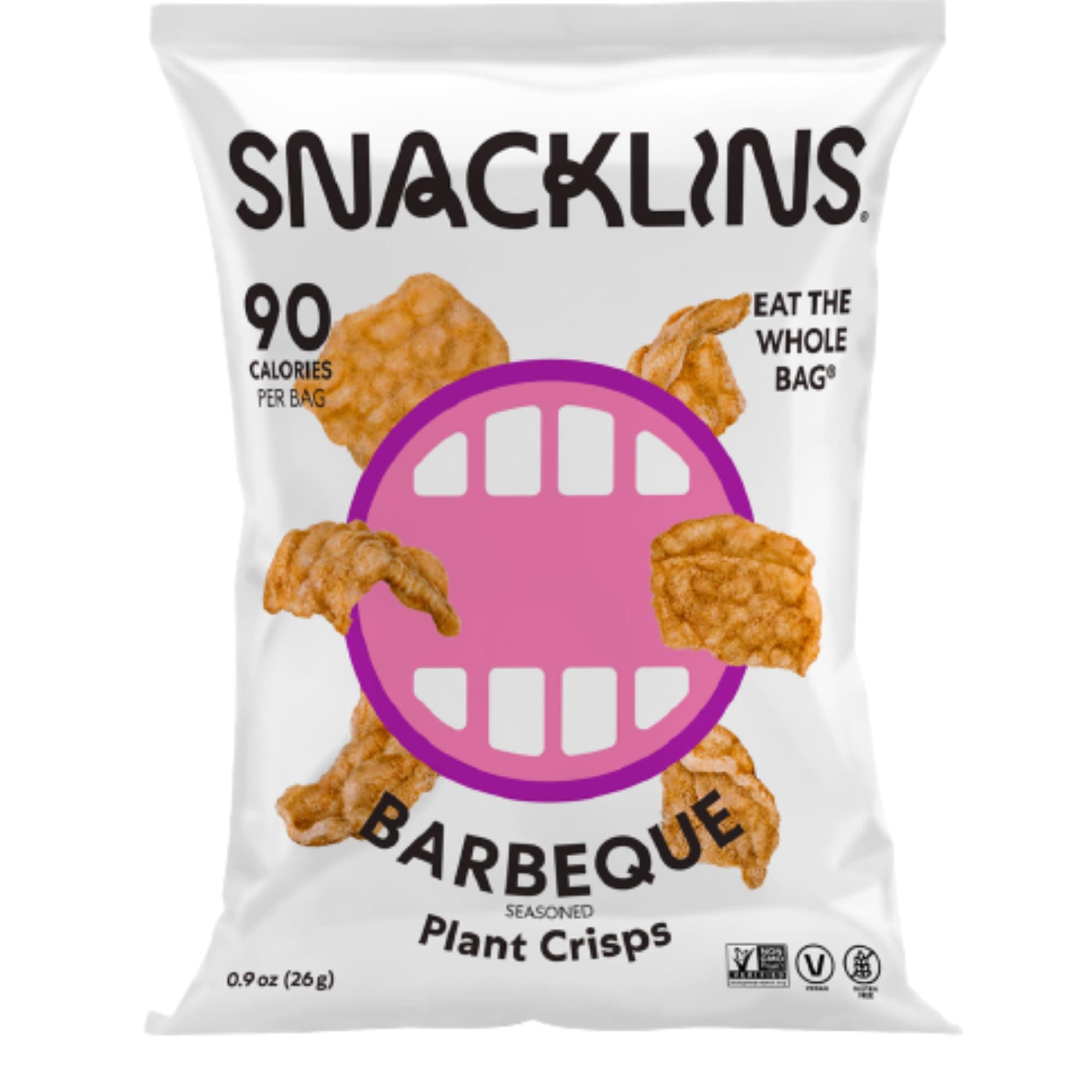 SNACKLINS Plant Based Crisps BARBEQUE - Only 90 Calories Per Bag, Gluten Free, Grain Free, 100% Kosher For Passover, Vegan Healthy Snacks, Crunchy Puffed Snack - .9oz Bag (Case of 12)