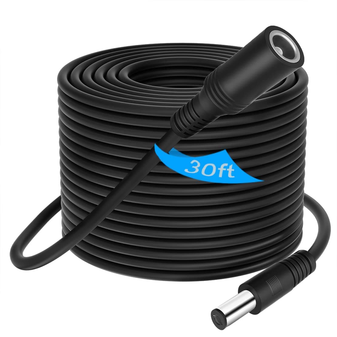 SCOVEE30ft DC 5.5mm x 2.1mm Extension Cable, 12-Volt Long DC Power Extension Cord for 12V DC Plug Adapter Cord for CCTV Security Camera IP Camera Standalone DVR LED Strip,Car,Male to Female, Black