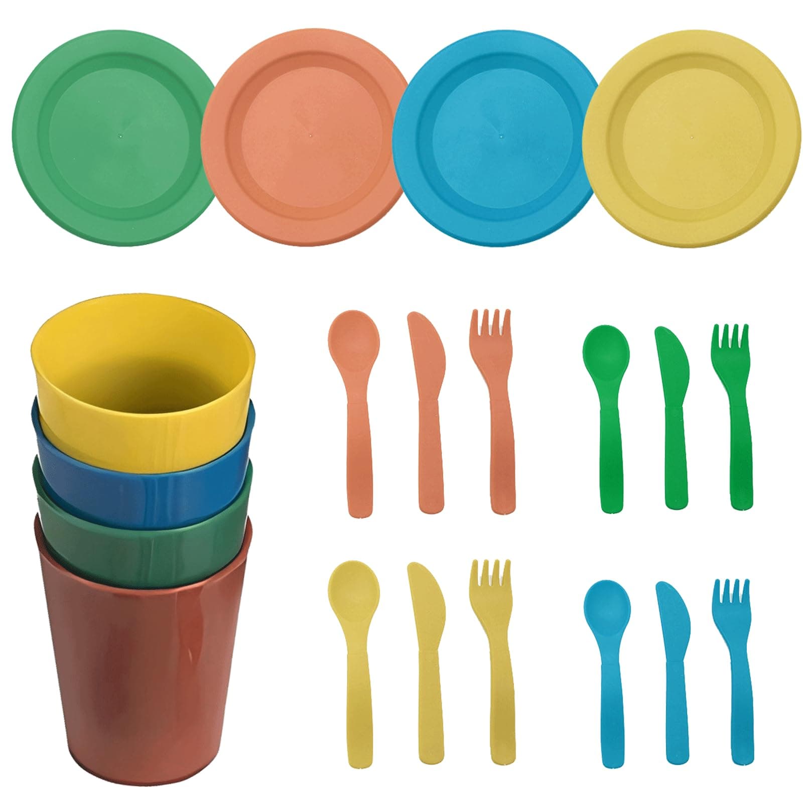 4 Set Kitchen Pretend Play Dish Set, 20pcs Plates and Dishes Toy, Kids Playset Play Food Set, Kitchen Utensils Picnic Toys Role Play Toys, for Kids Girls Boys Toddler