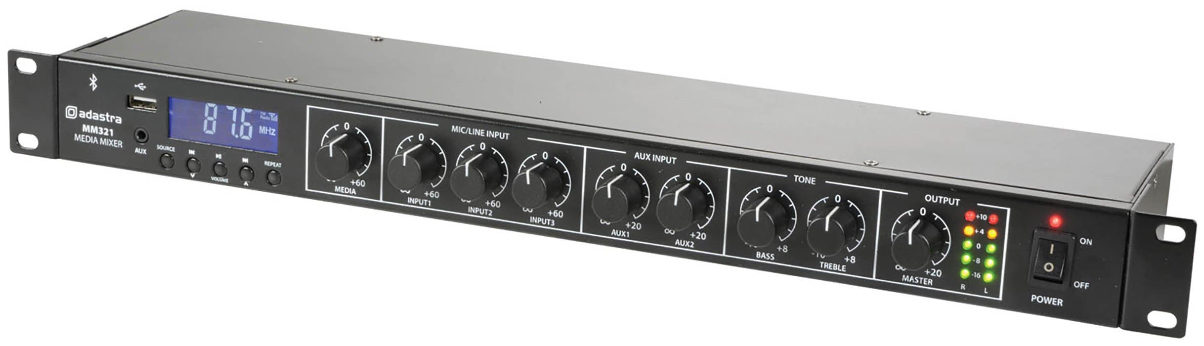 Rack Mixer with Bluetooth & USB/FM Player by Adastra