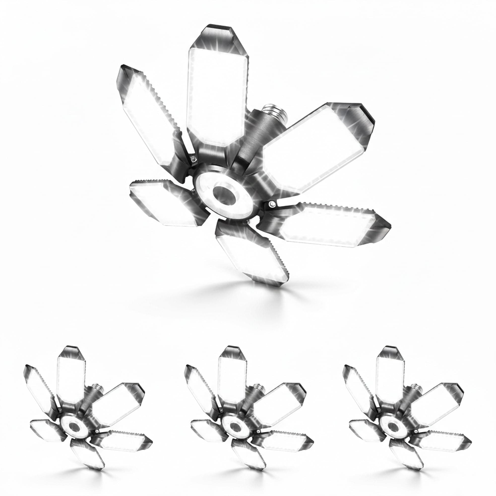 BRAINIAC 100W LED Garage Light Bulb, Deformable Garage Lighting Led with 6 Adjustable Panels, E26/E27 Screw-in Shop Lights for Basement Workshop Barn Basement Warehouse - 4Pack