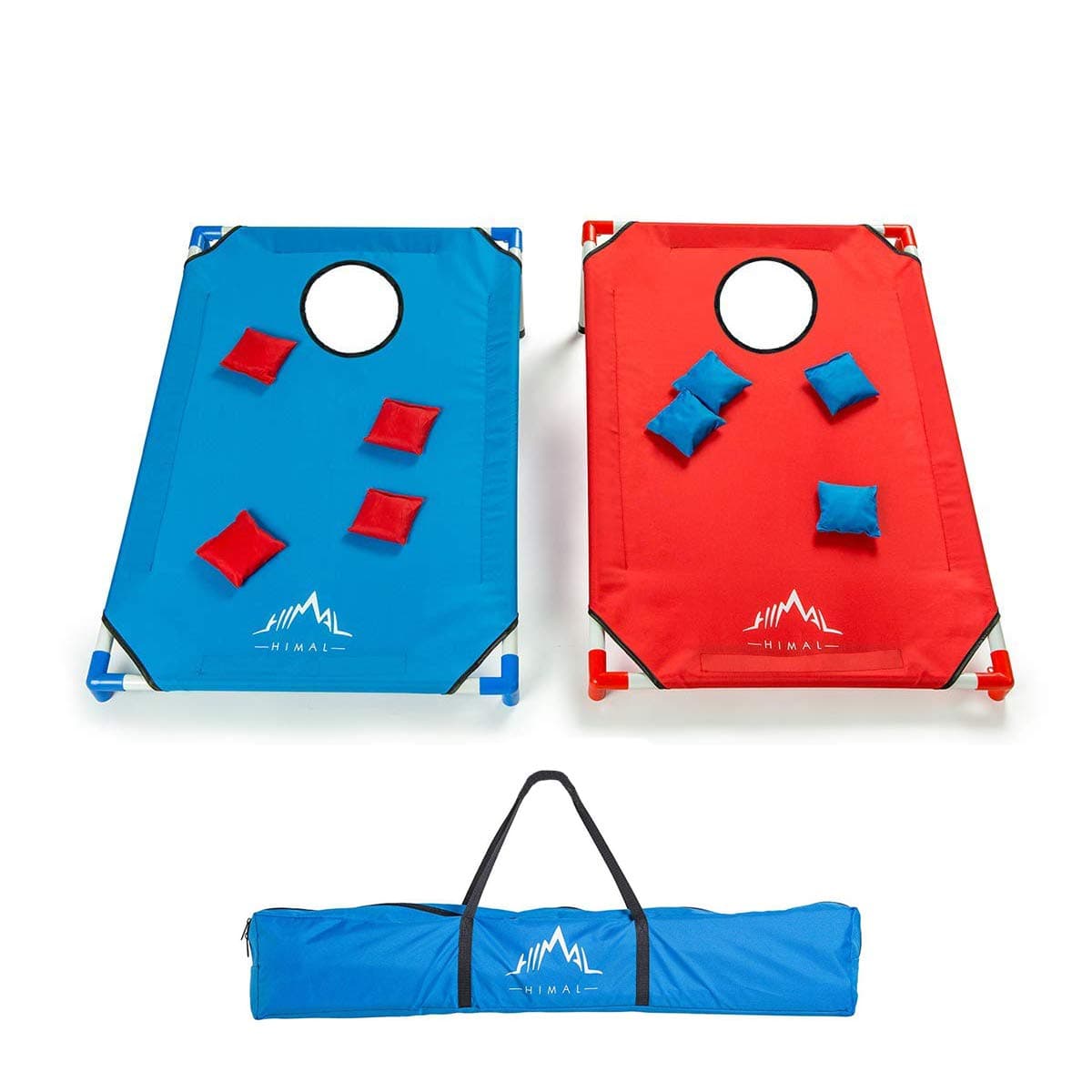 Himal Portable PVC Framed Cornhole Game Set with 8 Bean Bags and Carrying Bag, Blue-Red, 3 x 2-feet