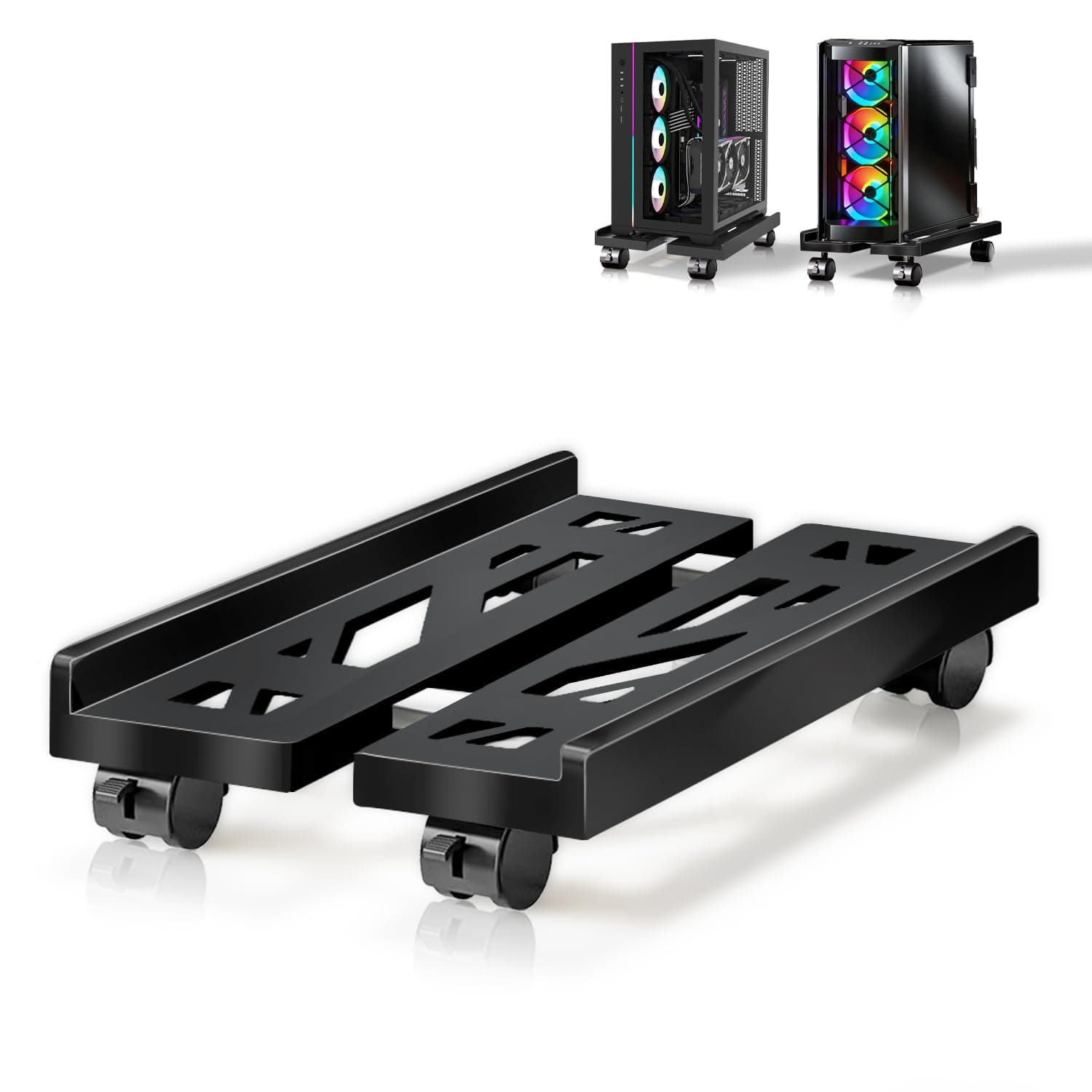 Mobile CPU Stand, Desktop PC Stand, Adjustable Computer Tower Stands CPU Rolling Stands, Computer Mobile Cart Holder with Locking Rolling Caster Wheels Fits Most PC Gaming Case - Black