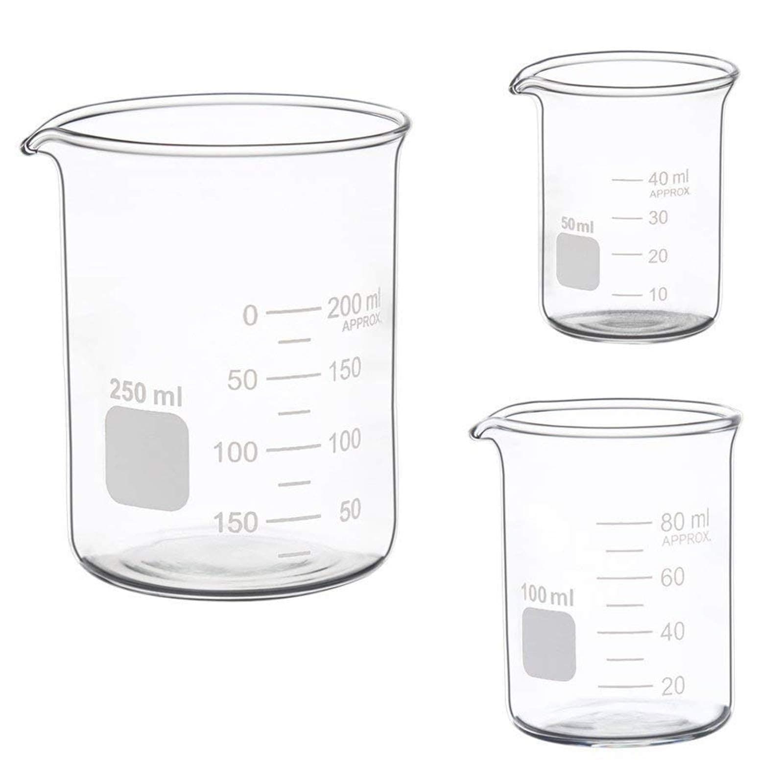 Graduated Measuring Glass Beaker Set Low Form Beakers 50ml 100ml 250ml