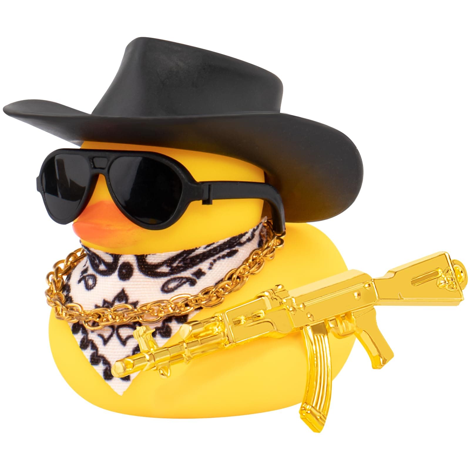 - wonuu Rubber Duck Car Ornaments Duck Car Dashboard Decorations for Cool Car Accessories with Cowboy Hat Necklace and Sunglasses, A_Black Cowboy hat