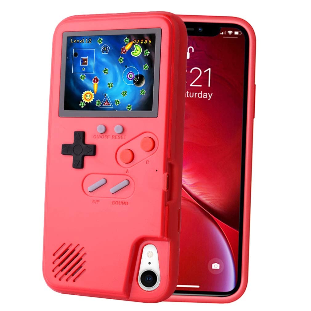POKPOW Handheld Game Console Phone Case for iPhone XR Case with Built in 36 Retro Games Compatible with iPhone XR Anti-Scratch Shock Absorption Cover (Red)