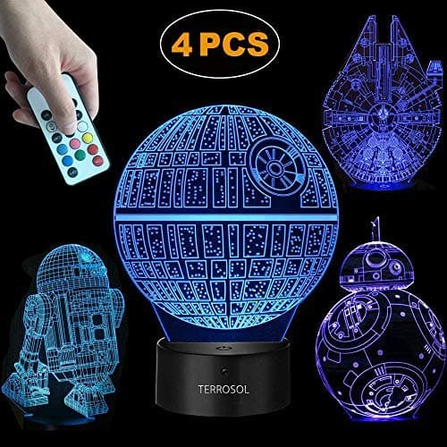 3D Star Wars Lamp - Star Wars Gifts - 4 Pattern&1 Base&1 Remote - Star Wars R2-D2/Bb8/Death Star/Millennium Falcon - Star Wars Light - Star Wars - Optical Illusion Led Light - Star Wars Lamp
