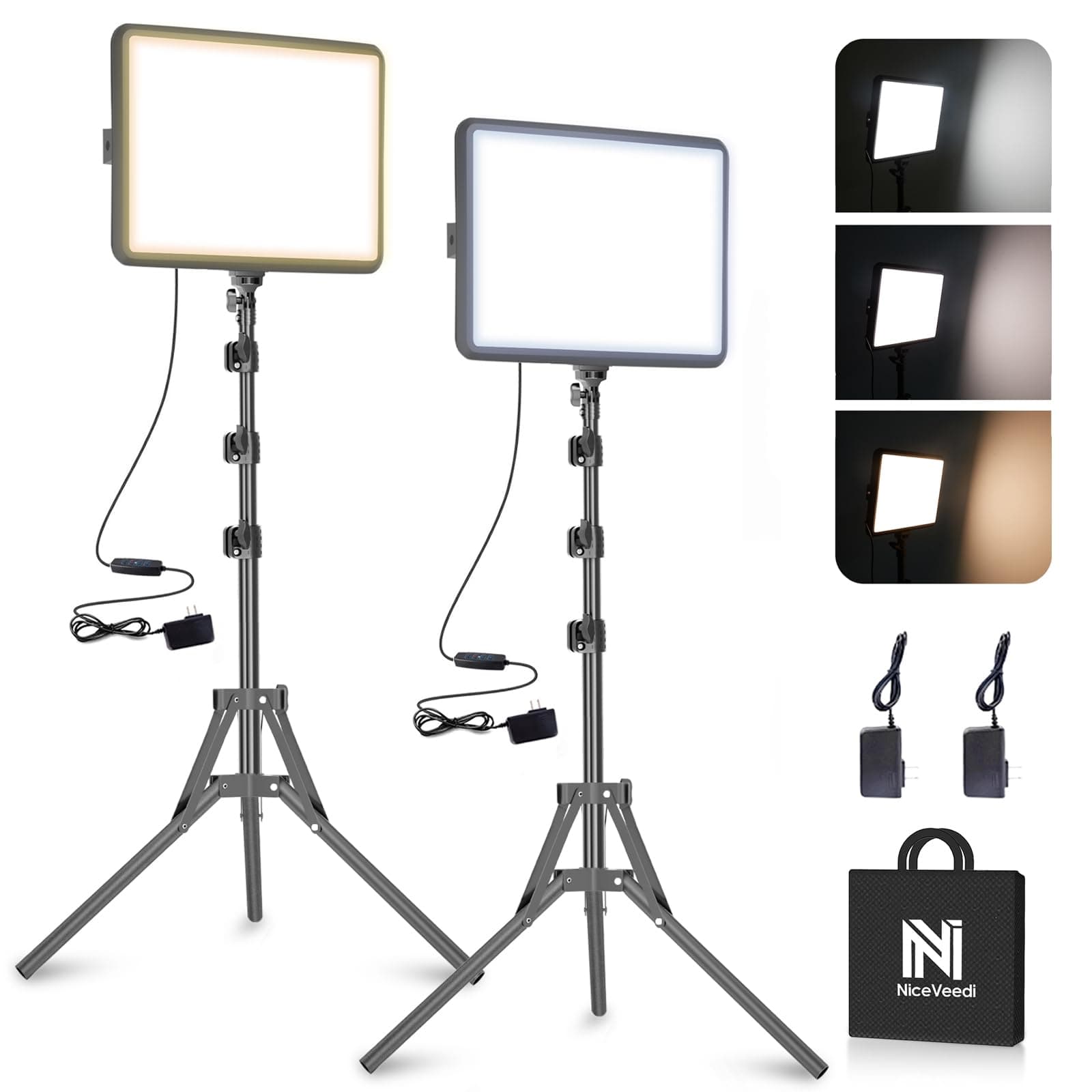 2-Pack Photography Lighting Kit, NiceVeedi 22W LED Video Light Kit, 2900-7000K Studio Light with Tripod Stand, 73" Stream Light for Video Recording