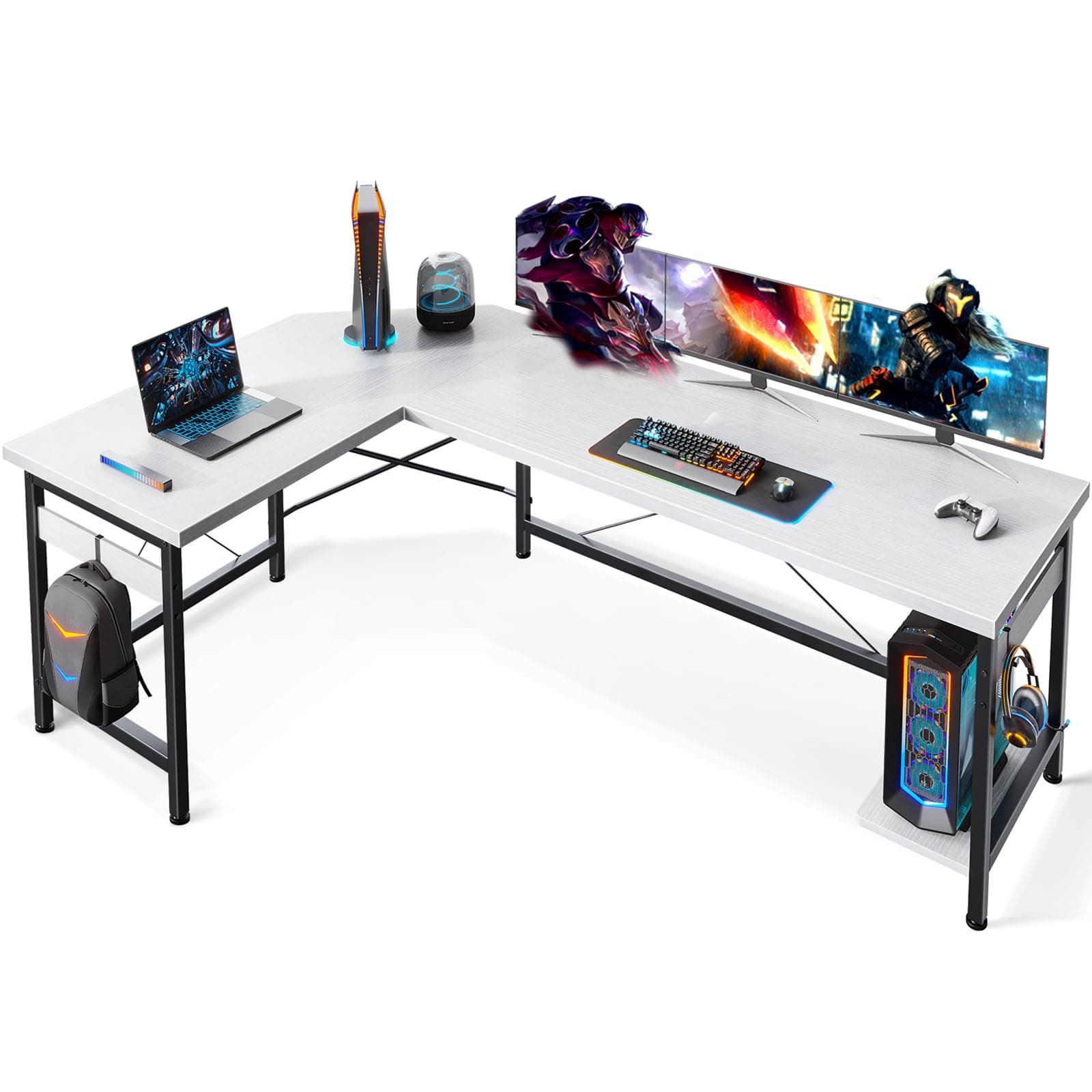 Coleshome66" L-Shaped Gaming Desk, White