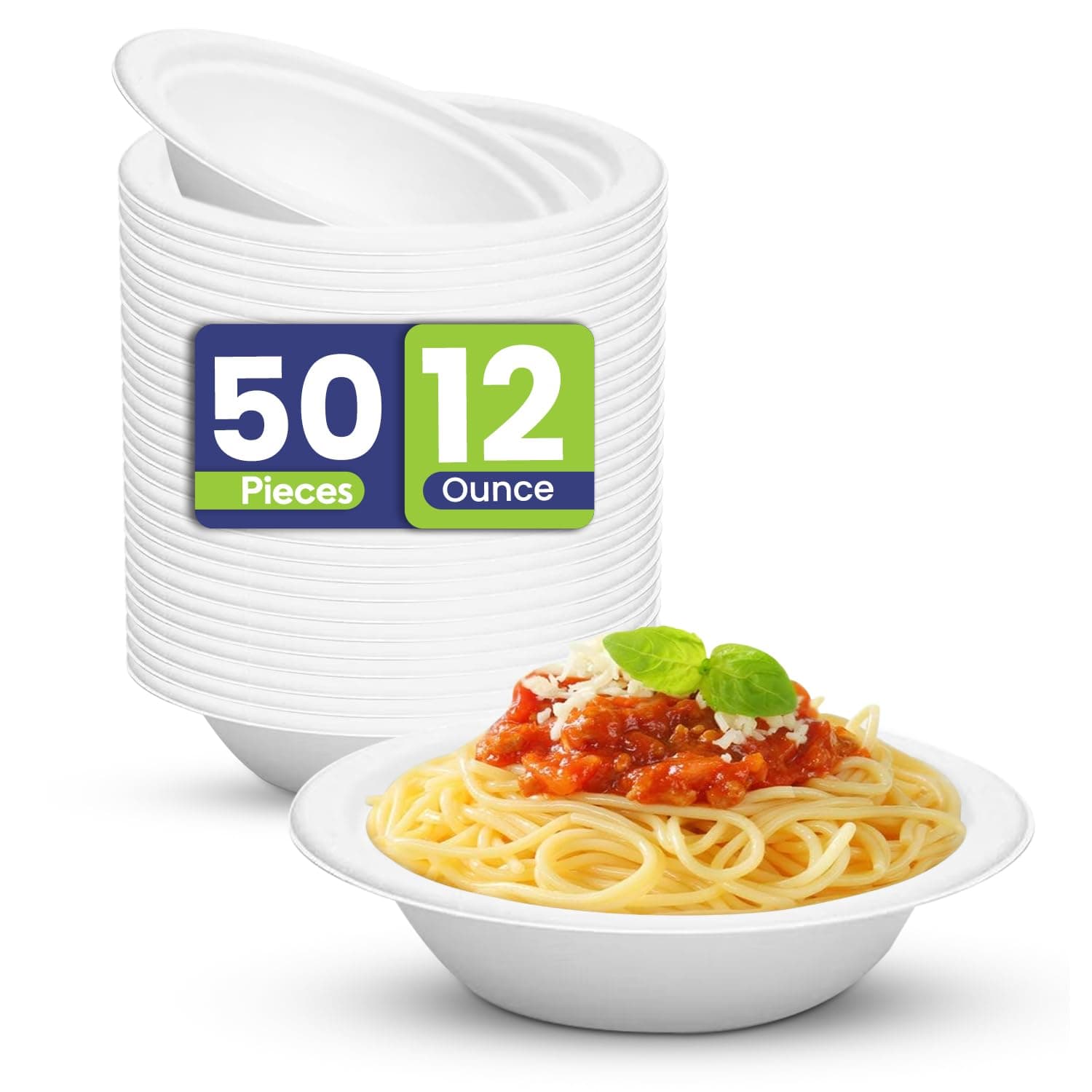 Biodegradable Eco Friendly Sugarcane Bowls, 12 Oz Bagasse Plant Based Compostable Disposable, Alternative to Paper and Foam Bowls - 50 Pieces.