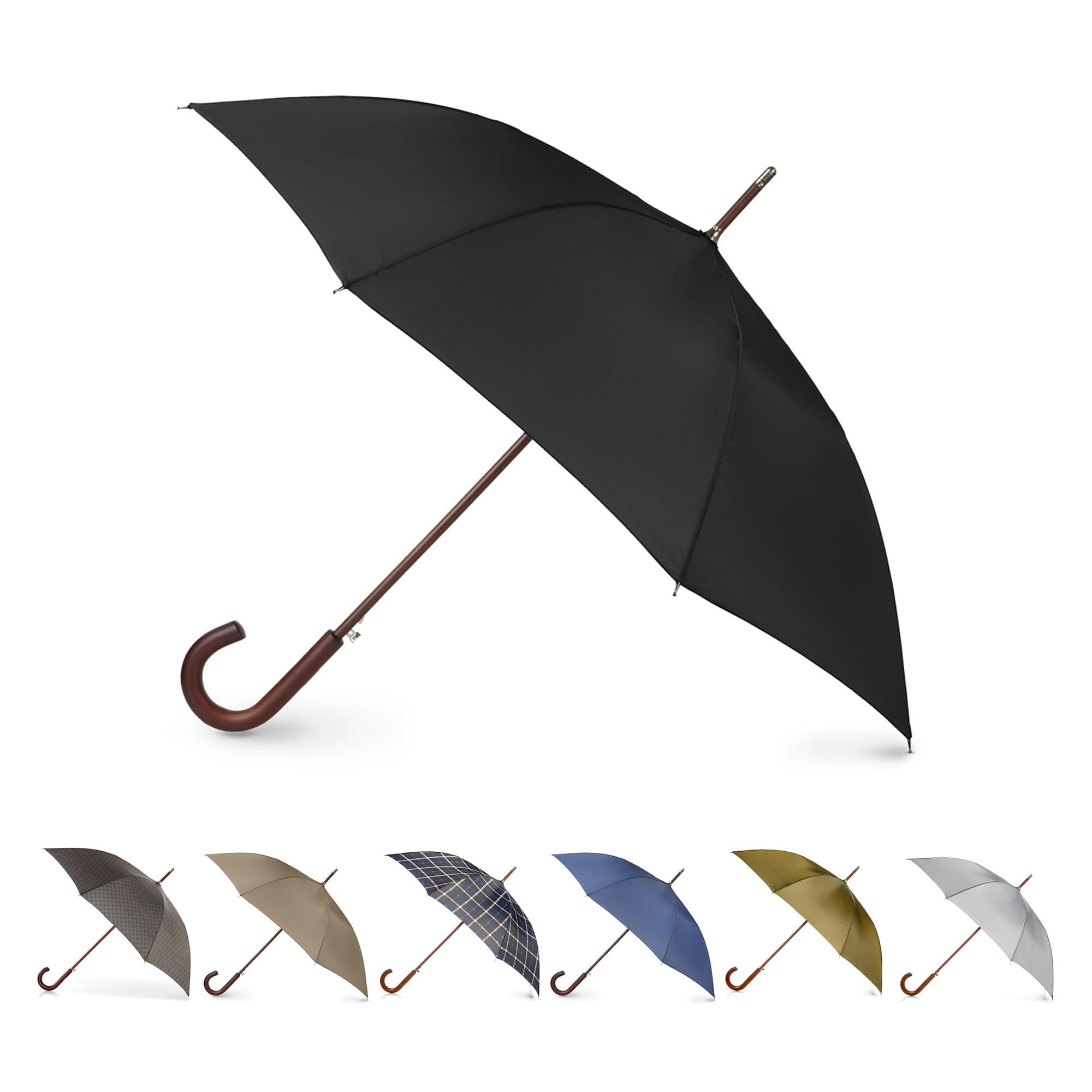 totes Auto Open Wooden Stick Umbrella, Black, One Size