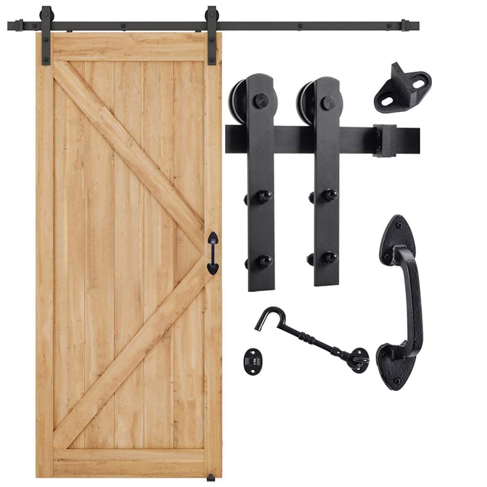Home Master Hardware 6.6 FT Heavy Duty Sturdy Sliding Barn Door Hardware Kit (Whole Set Includes 1x Pull Handle Set & 1x Floor Guide & 1x Latch Lock) Fit 36"- 40" Wide Door Panel (I Shape Hanger)
