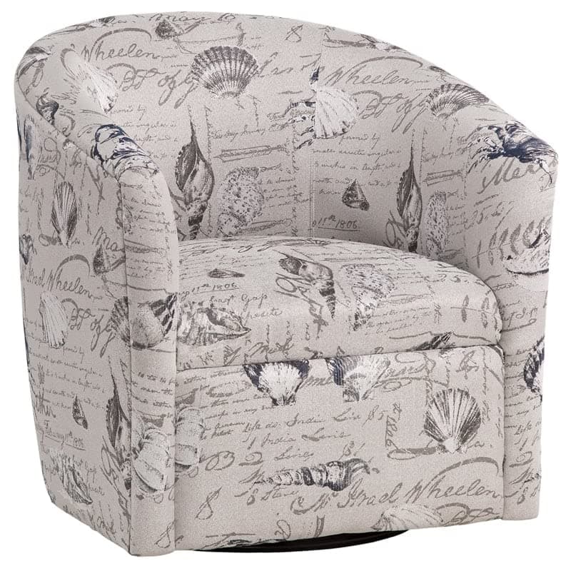 Beach Harbor Gray Coastal Patterned Polyester Fabric Swivel Accent Chair