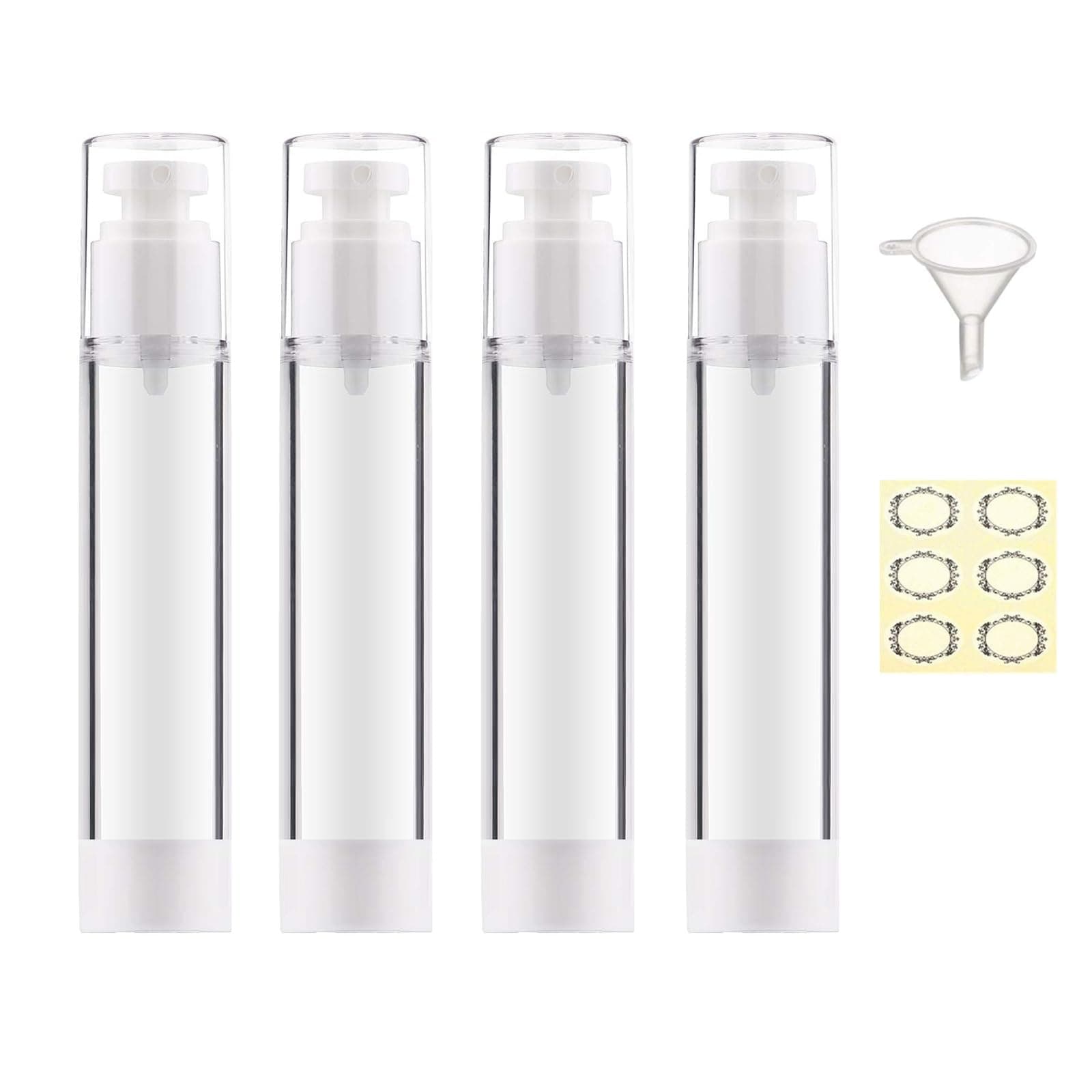 4Pcs, 100Ml Airless Pump Bottles - Refillable Empty Clear Travel Lotion Pump Containers Vacuum Press Pump Bottles Travel Pump Dispenser for Foundation, Cream, Essence, Lotion, Gel, Shampoo