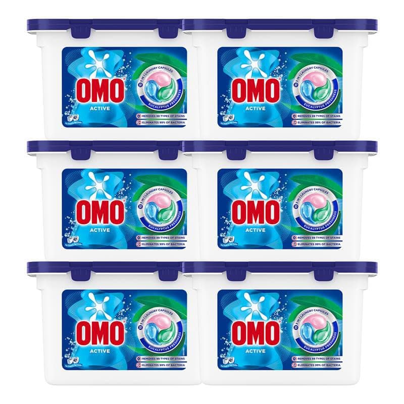 OMO 3in1 Laundry Capsules, Eucalyptus Freshness, (Pack of 6), 90 Capsules, Removes 99 Types of Stains