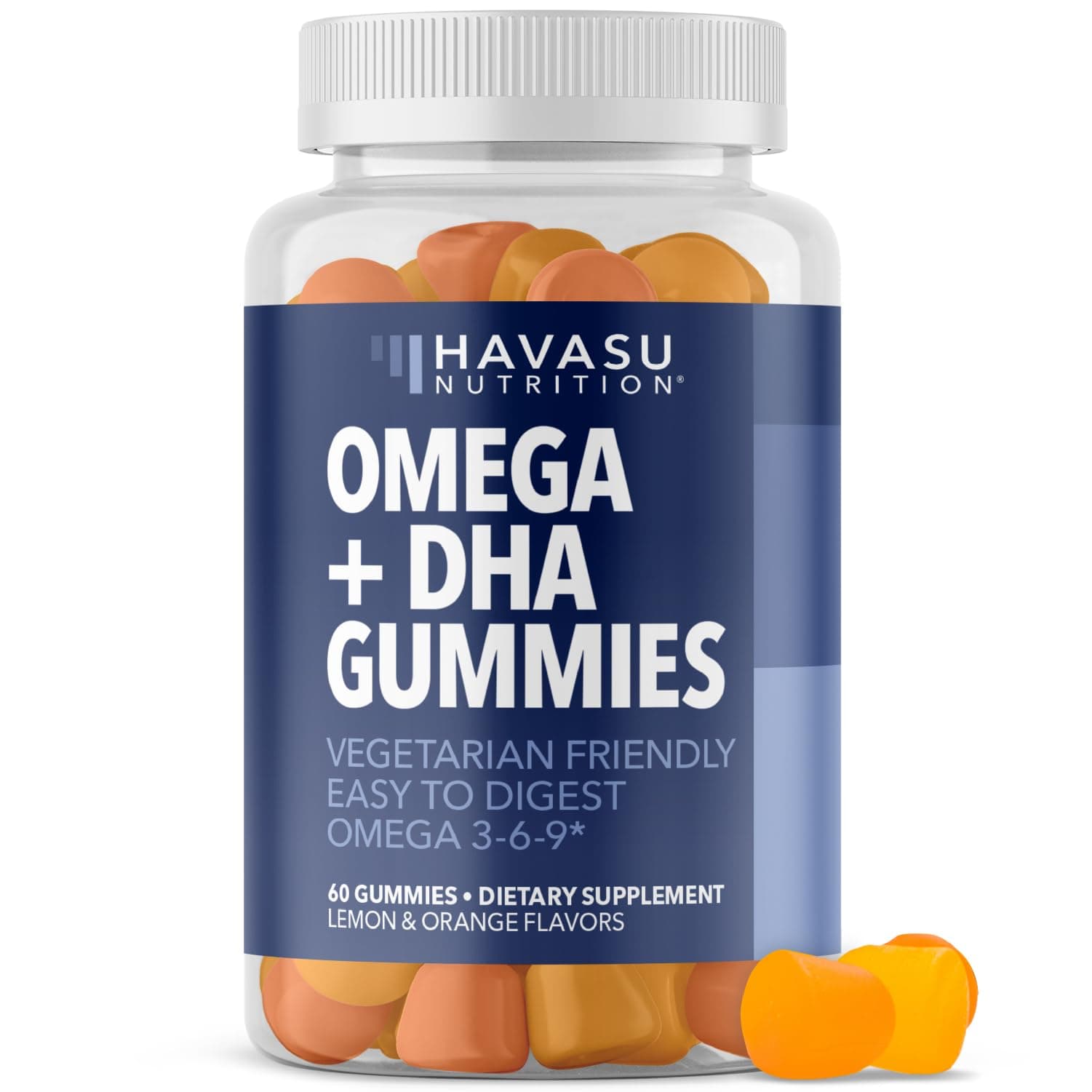 Omega 3 6 9 + DHA Gummies for Adults - Plant-Based Fish Oil Alternative with Chia Seed Oil and Algae - Support Brain and Immune Function - Lemon and Orange Flavors - Vegetarian Friendly - 60 Count