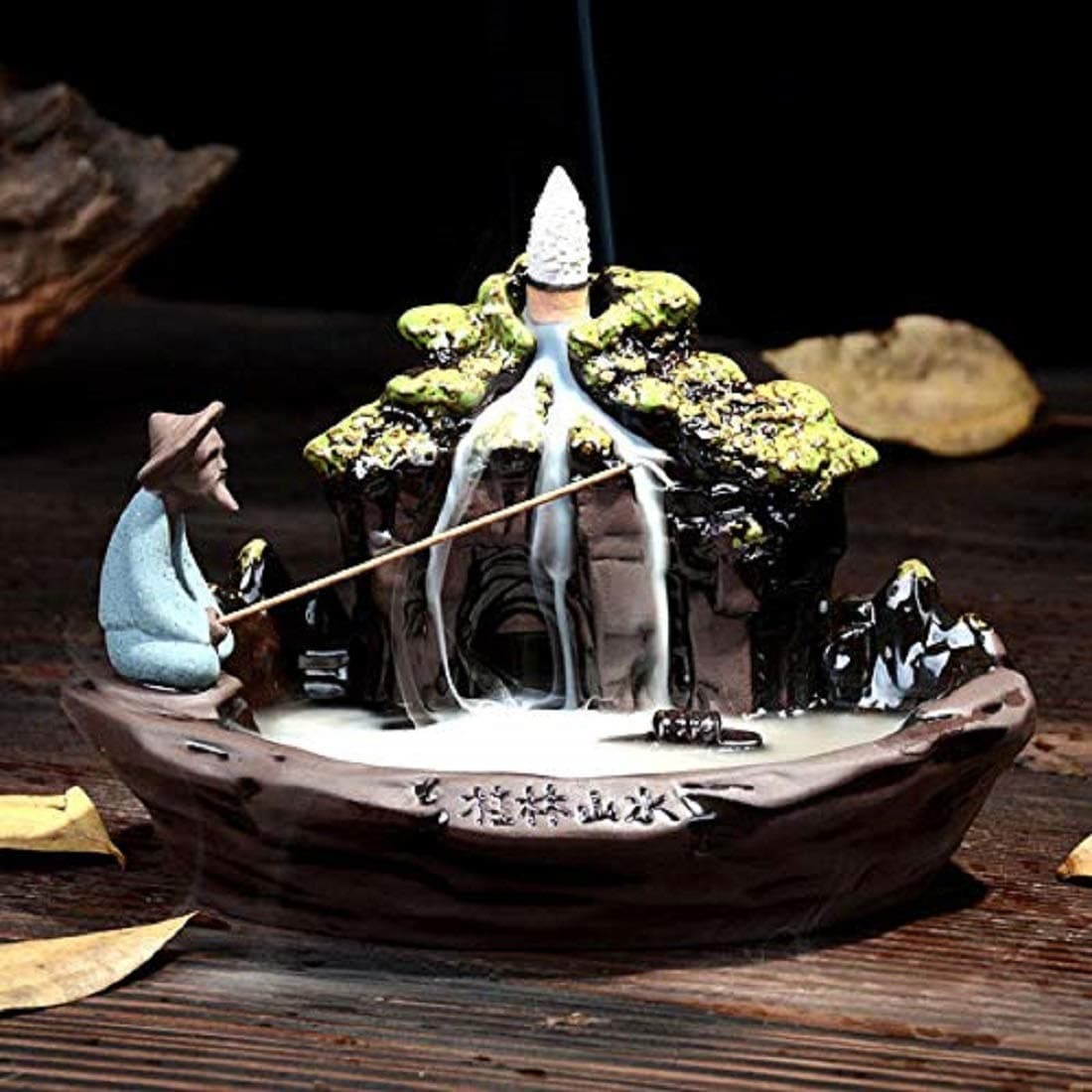 Boat Waterfall Incense Cone Holder, Backflow Incense Burner Incense Holders with Free 10pcs Incense Cone, Landscape Backflow Incense Holder for Home Decor, Handicraft New Year Gift