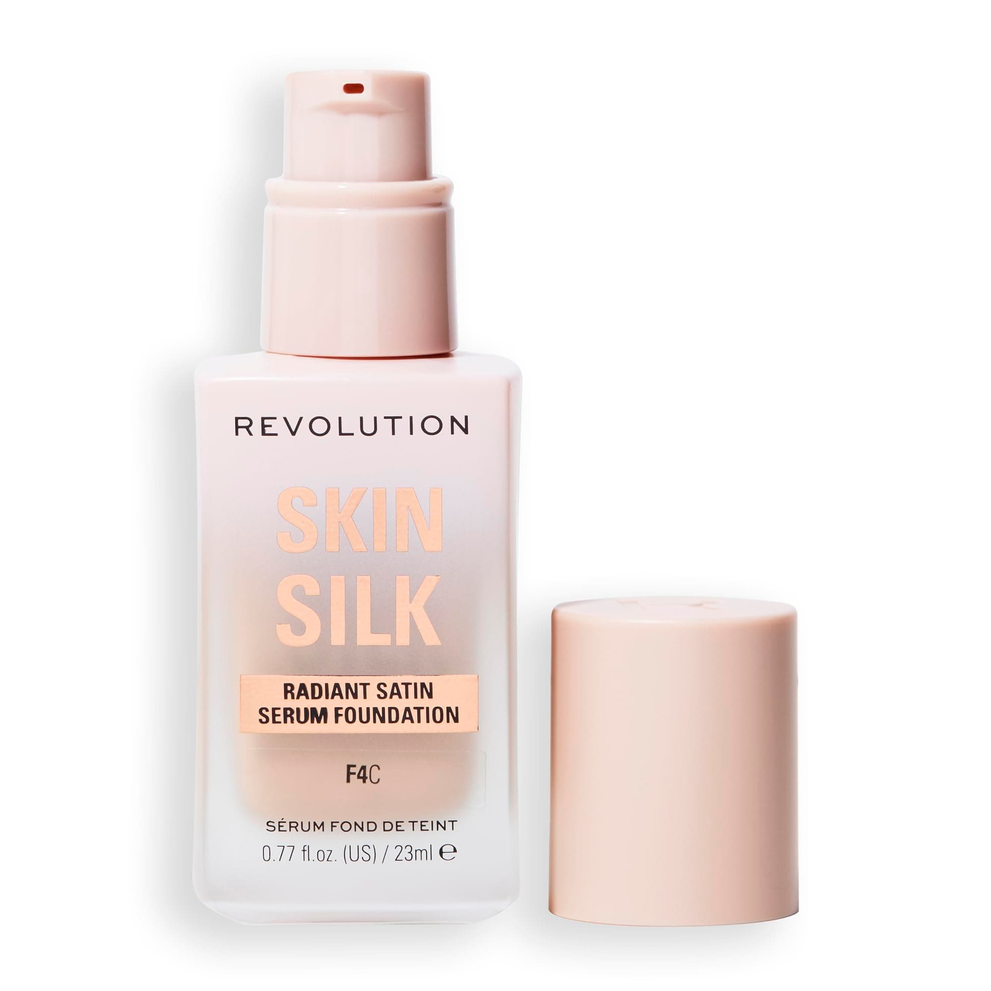 Revolution Beauty, Skin Silk Serum Foundation, Light to Medium Coverage, Lightweight & Radiant Finish, Contains Hyaluronic Acid, F4 Light Skin Tones, 0.77 Fl. Oz.