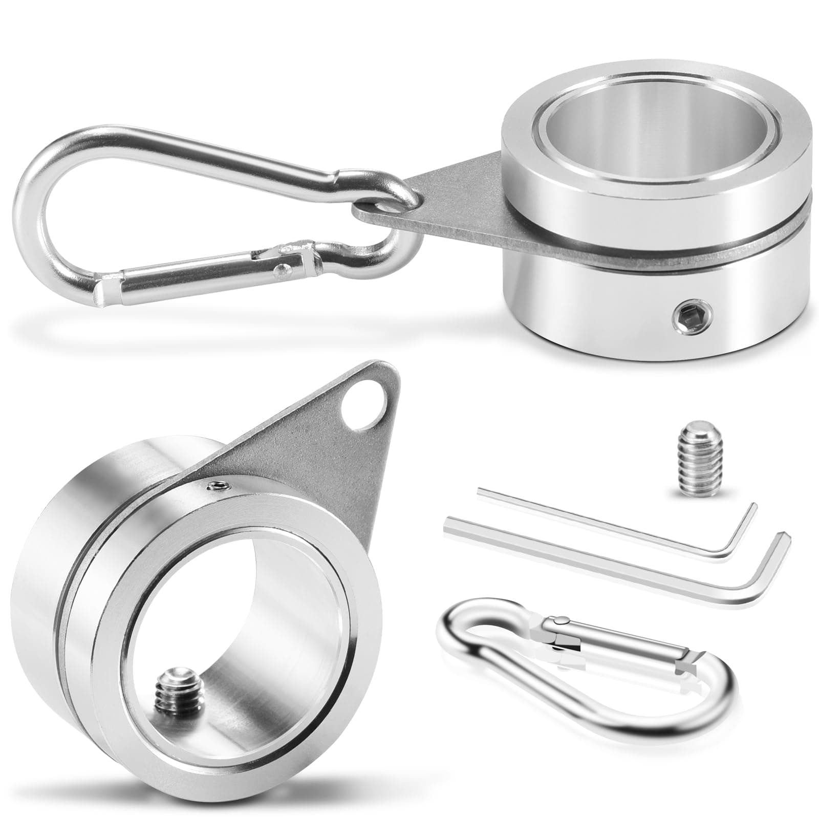 BONWIN 1" Flag Pole Rings, 2 Pcs Anti Wrap Flag Pole Clips Swivels, 360° Rotating Flagpole Flag Mounting Rings, Aluminum Alloy Spinning Flag Pole Kit Parts for 0.75-1.02" Diameter (1 Inch, Silver)