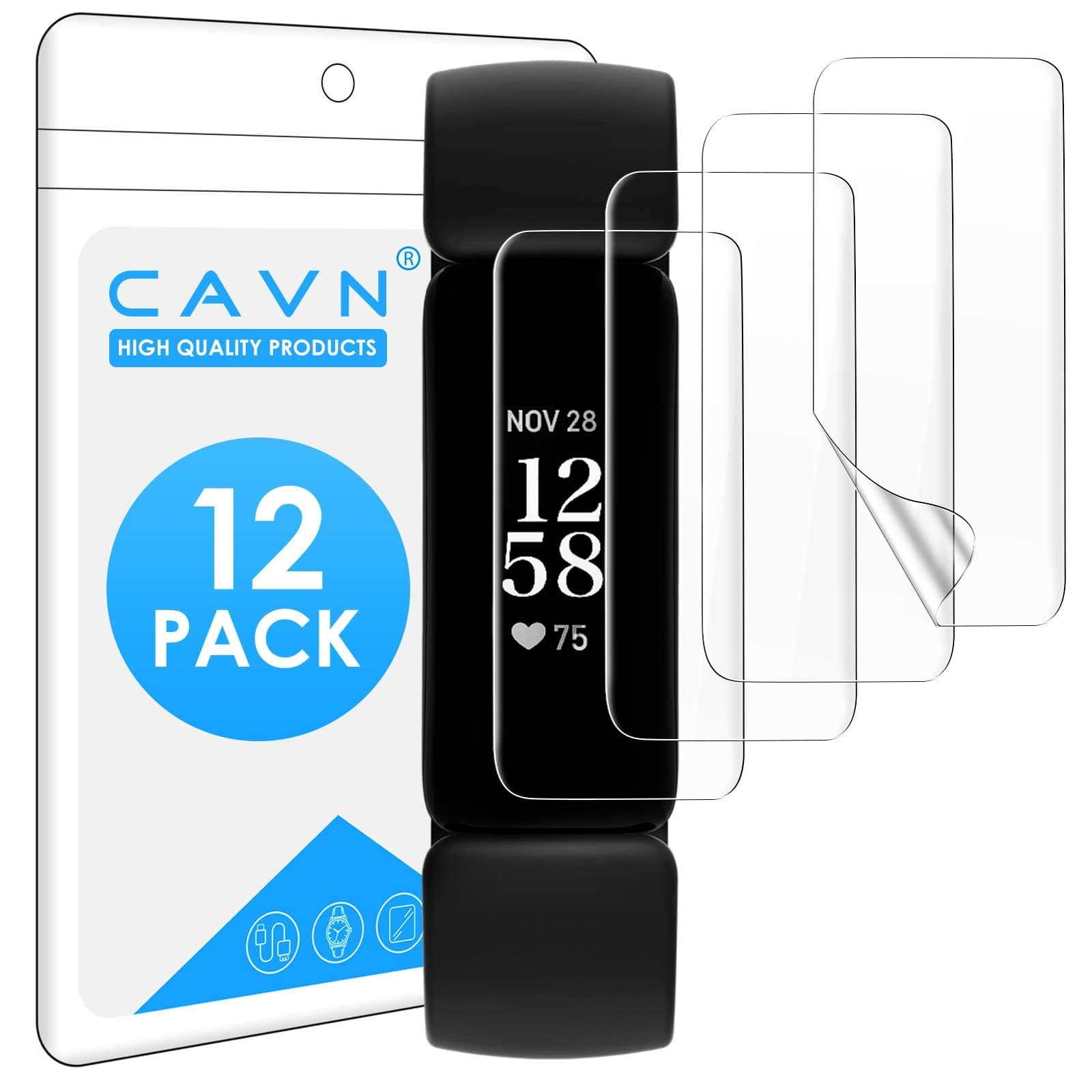 CAVN (12-Pack) Screen Protectors Compatible with Fitbit Inspire 2 Smartwatch, Screen Protector Full Coverage Clear Film for Inspire 2 Health & Fitness Tracker