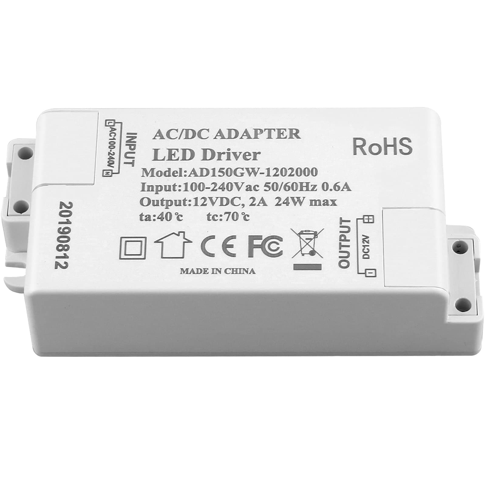 12V LED Driver 2A 24W LED Transformer, Low Voltage Led Driver Adapter,240V AC to 12v DC Constant Voltage Driver for led Strip, Display, Cabinet Lights, Bulbs and Ring Doorbell (24W)