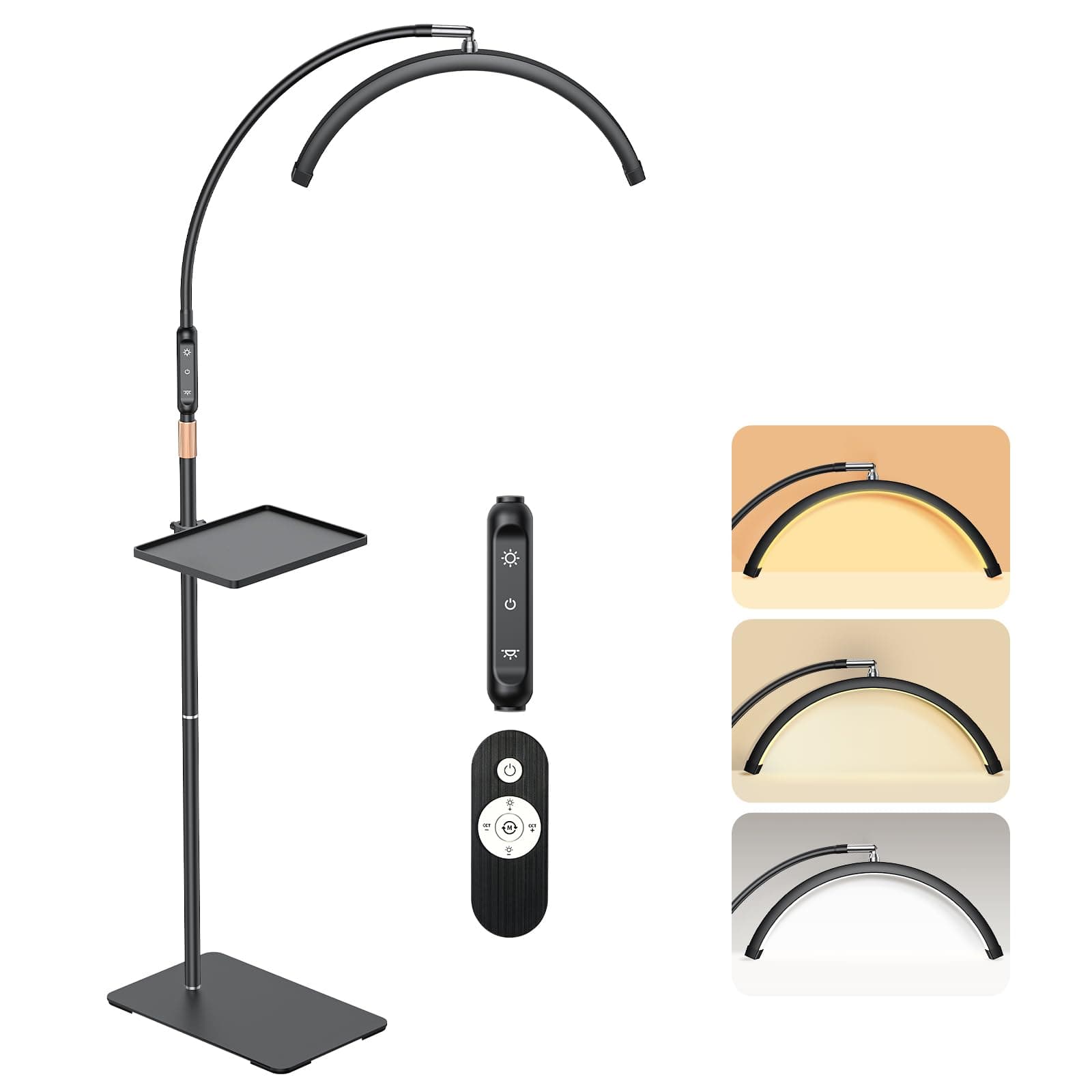 Eyelash Light, Half Moon Lamp with Tool Tray, LED Floor Lamp for Eyelash Extensions, Nail Art, Tattoo Art and Skin Care, Color Modes