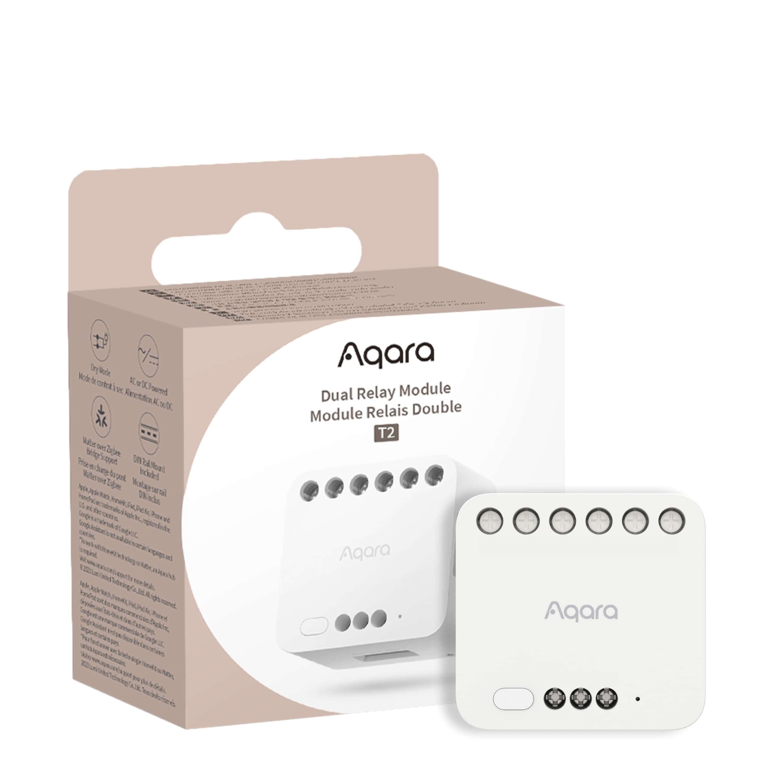 Dual Relay Module T2 with Matter, Requires Aqara Zigbee 3.0 HUB, Dry Contact Mode for Garage Doors and Boilers, Roller Shade Switch & Light Switch, Supports Homekit and Alexa