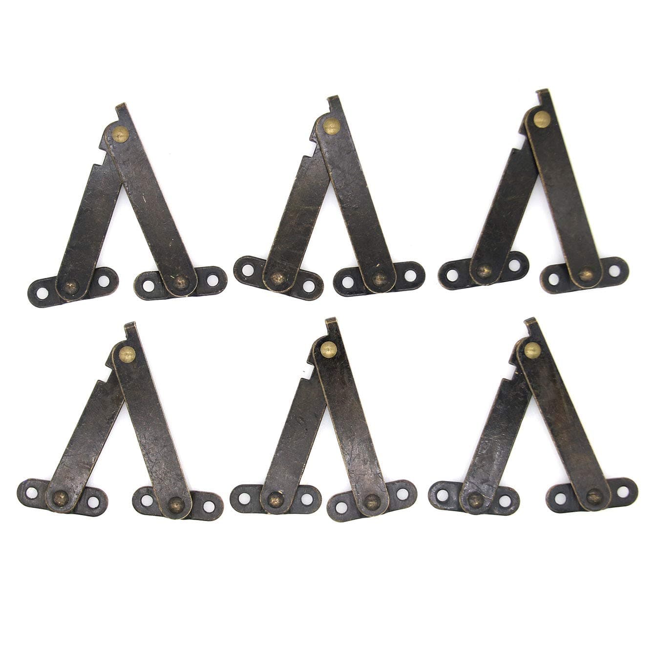6 PCs Antique Brass Lid Folding Support Hinges - Lid Stay Hinge for Wooden Boxes Jewelry Cases Chest (Folded Length 2.6"/6.6cm; Plate Width 0.4"/1.1cm)