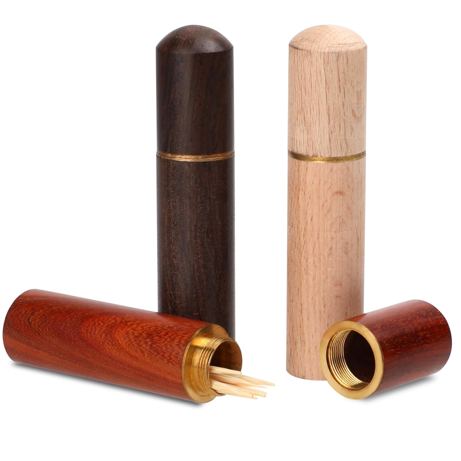 3 Pack Portable Wood Toothpick Case - Mini Toothpick Box Pocket Dispenser Carrying Case for Storage - Ear Pick for Women & Men