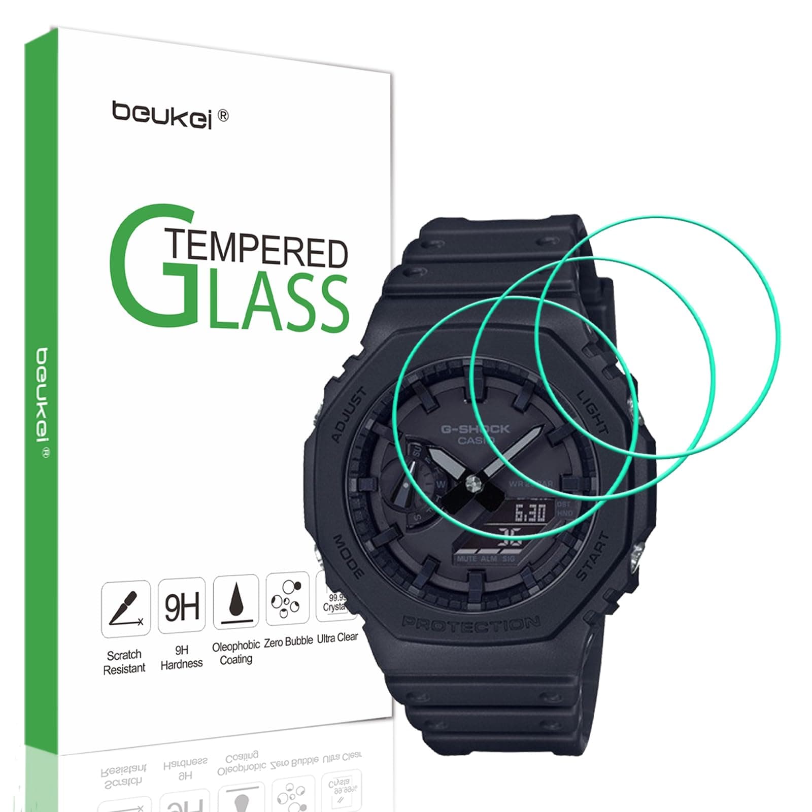 beukei (3 Pack) Designed for Casio G-shock GA-B2100 / Casio G-shock GA-2100 Screen Protector Tempered Glass, Anti Scratch, Bubble Free