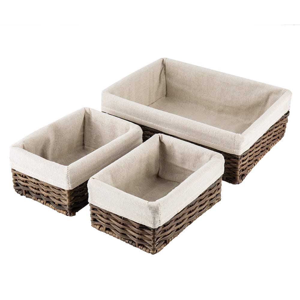 Hosroome Handmade Storage Basket Wicker Baskets for Organizing Shelf Baskets Woven Decorative Home Storage Bins Decorative Baskets Organizing Baskets Nesting Baskets(Set of 3,Brown)