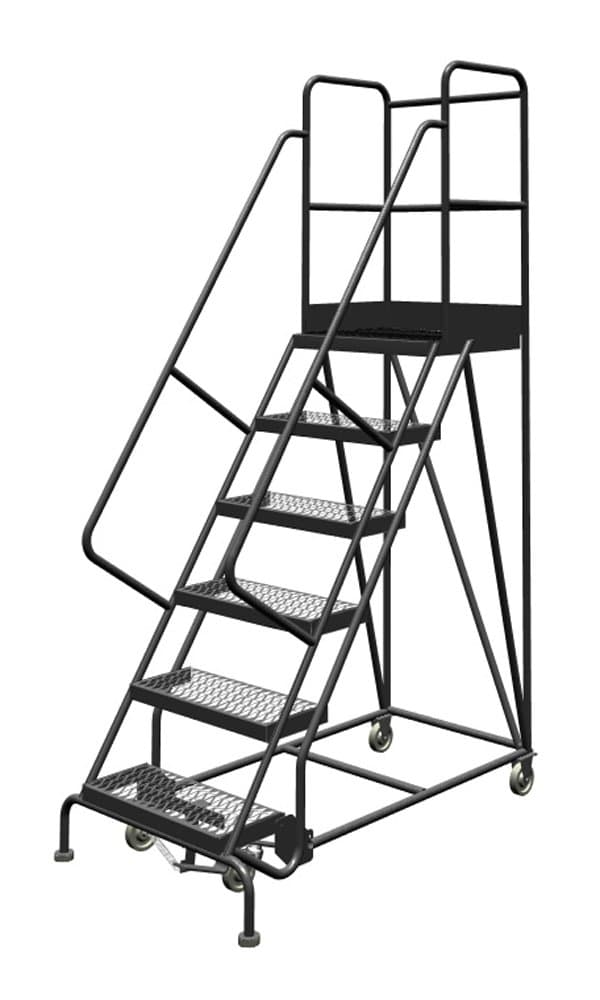 Tri-Arc KDSR106242-D3 6-Step 30" Deep Top Steel Rolling Industrial & Warehouse Ladder with Handrails, 24" Wide Grip Strut Tread
