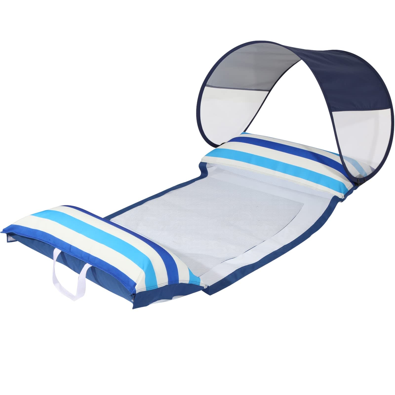 Pool Float with Canopy,Large Pool Floats Adult Size,Comfortable Fabric,Inflatable Pool Hammock and Floats for Adults(Blue-Hammock)