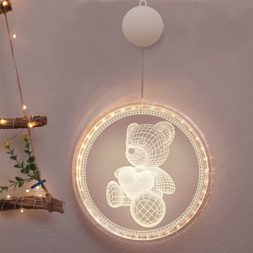 Cute Bear Decorations LED Light, Hanging Shop Window Wall Lamp Ornaments for Kids Bedroom, Home Living Room Decor lights, Warm White (Bear)