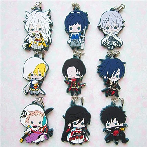 Key Chain Key Ring Cellphone Charm Cellphone Chain for Anime Touken Ranbu Online Kashuu Kiyomitsu Mikazuki Munechika Kogitsunemaru Tsurumaru Kuninaga(Pack of 9)
