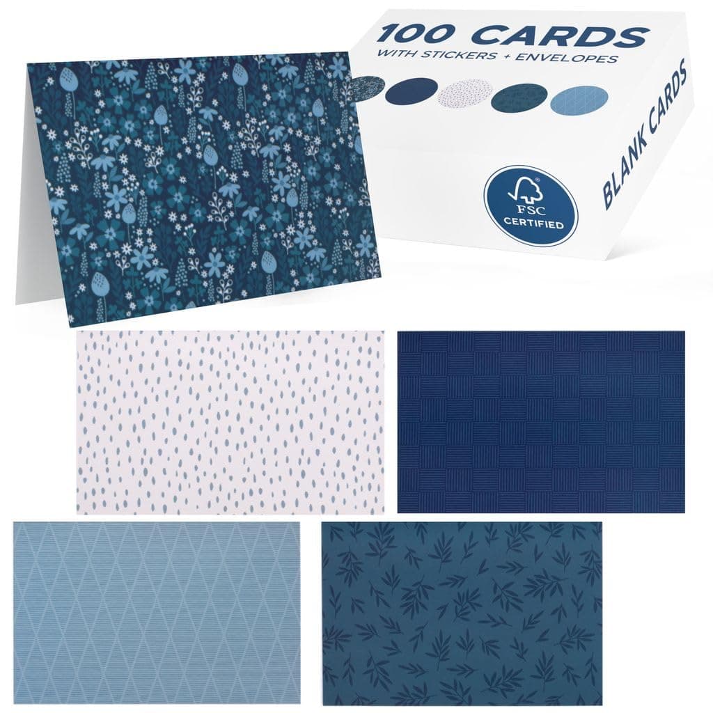 - VNS Creations 100 Pack Blank Cards and Envelopes 4x6 - Bulk Blank Greeting Cards with Envelopes & Stickers Inside for All Occasions, Cute Colored Notecards Stationery Set, Assorted Colors Note - Navy