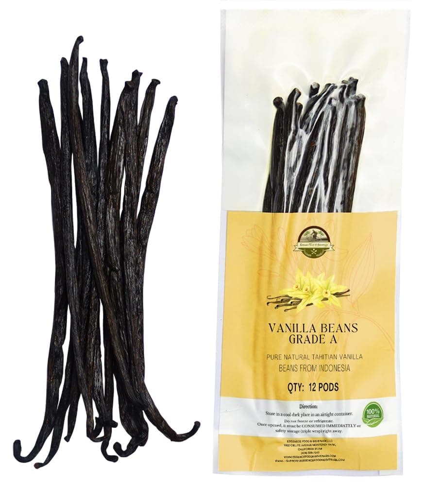 12 Plump Tahitian Vanilla Beans for Making Vanilla Extract, Grade A, From Papua, Perfect Homemade Extract, baking and cooking (12 BEANS)