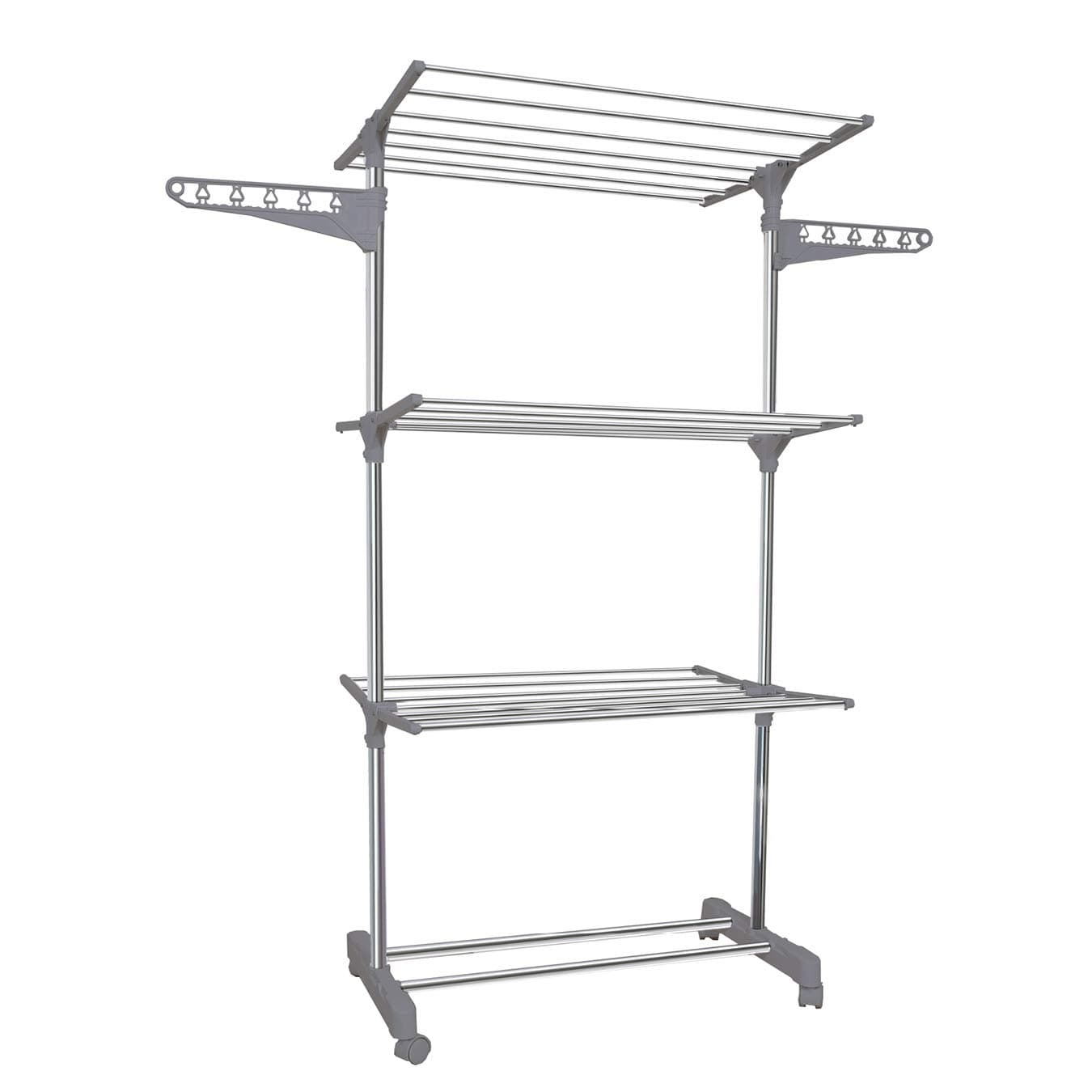 OurHouse SR20004 3 Tier Garment Rack with Additional Shoe Rack and Foldable Design, Grey/Chrome