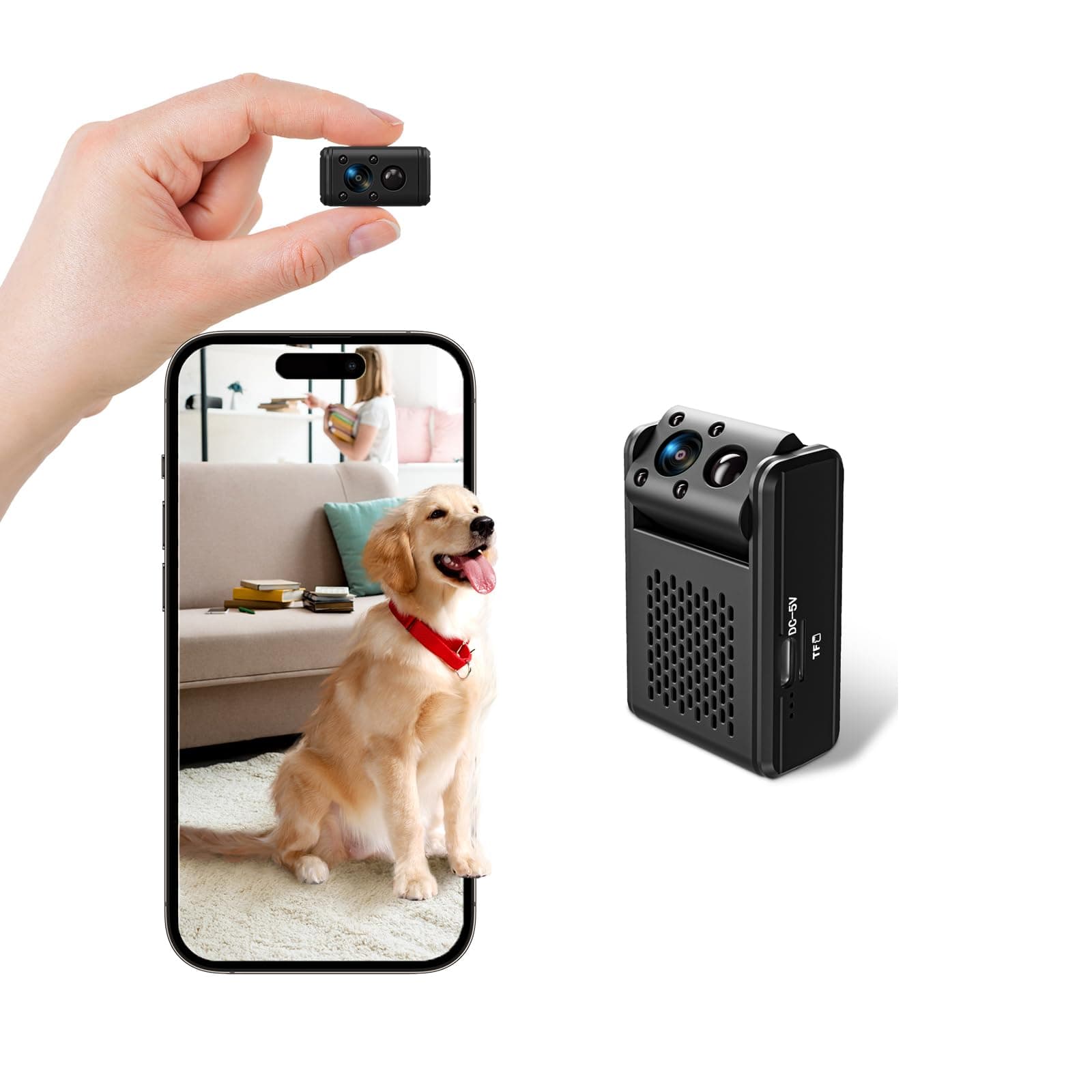 Hidden Camera, 2025 Nanny Cam for Home | Motion Detection Without WiFi, Free 1-Year Cloud Storage, 4K HD Day & Night Recording Smart Mini Camera for Home/Baby/Pet (Black)