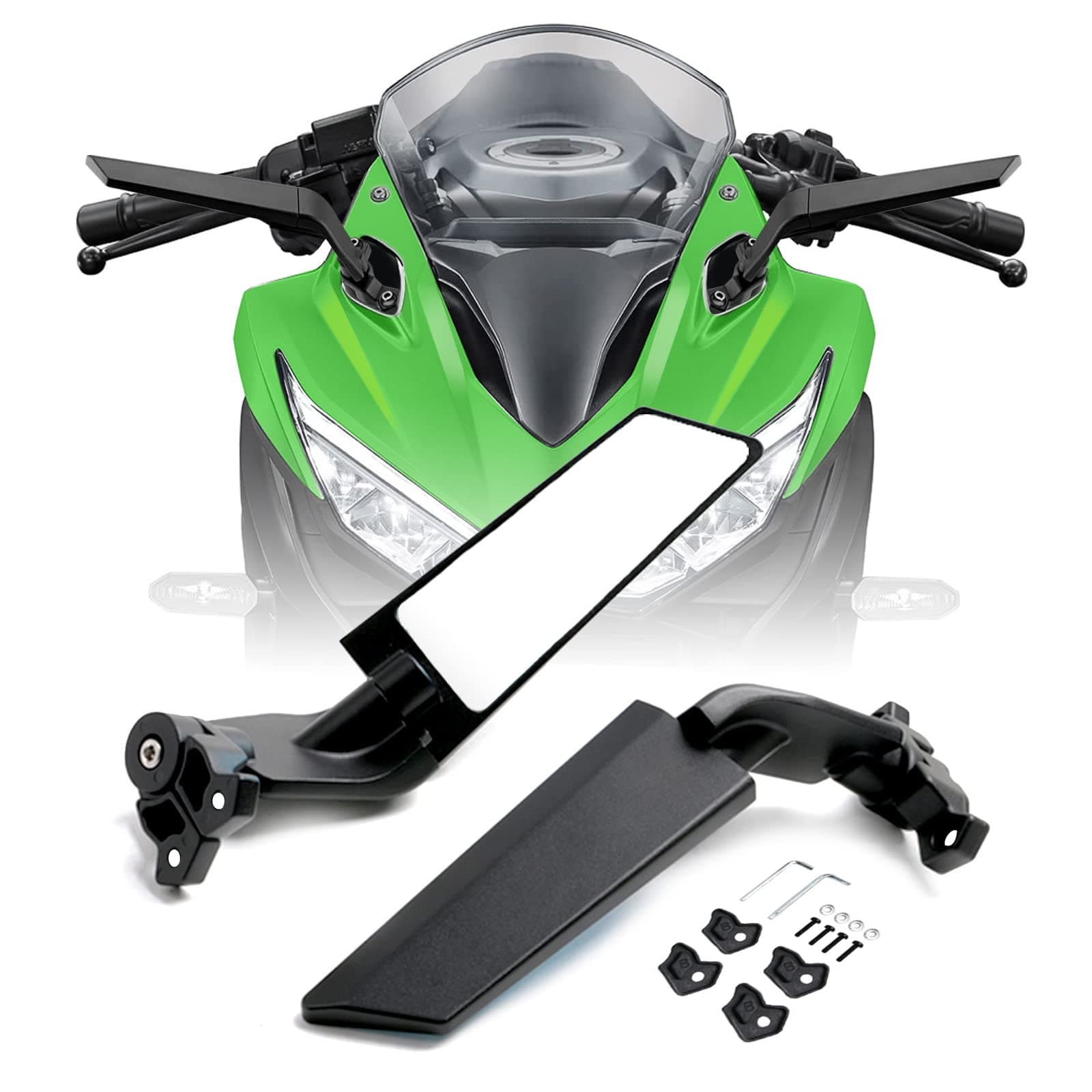 PACEWALKER Motorcycle Adjustable Aluminum Rearview Mirror Wind Wing Mirror Compatible with 2018-2022 KAWASAKI Ninja 400 650 ZX10R ZX6R ZX-636 Honda Suzuki