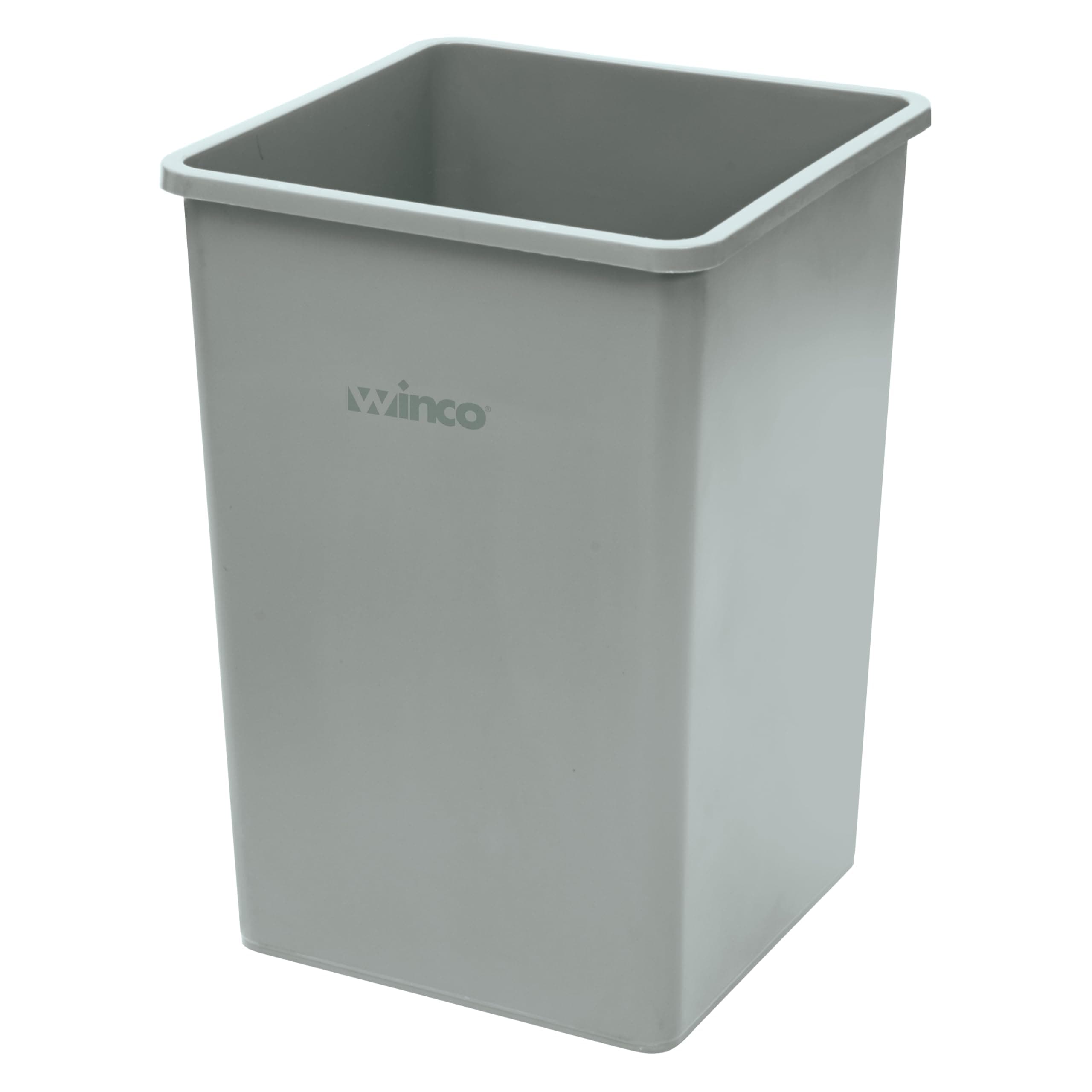 Winco Commercial Square Plastic Trash Can, 35 Gallon, Gray