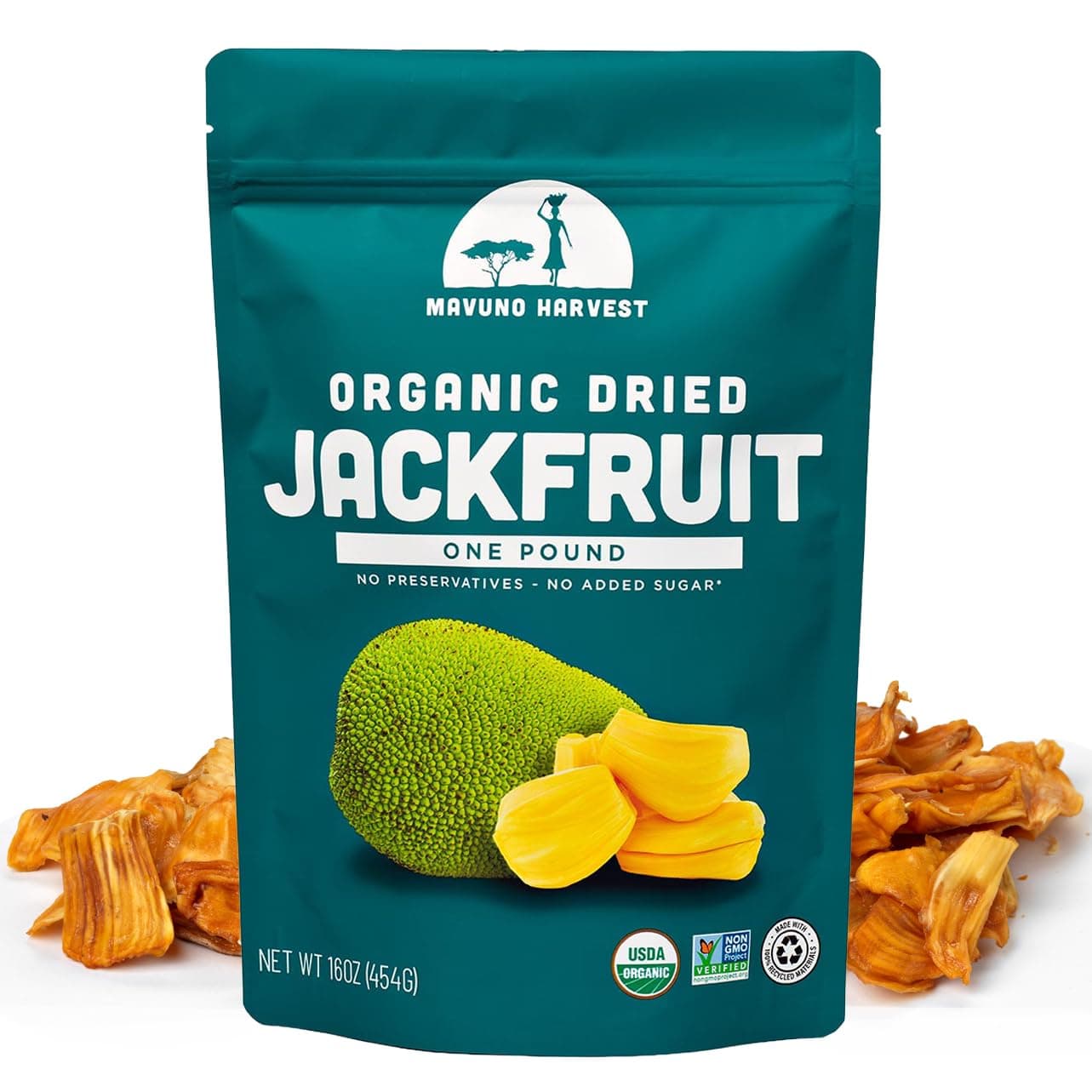 Jackfruit Dried Fruit Snacks | Unsweetened Organic Dried Jackfruit Chips | Gluten Free Healthy Snacks for Kids and Adults | Vegan, Non GMO, Direct Trade | 1 Pound Bag