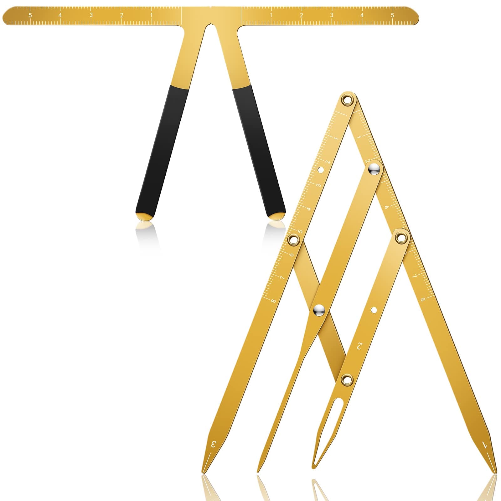 2 Pieces Eyebrow Ruler 3-Point Positioning Ruler Eyebrow Golden Ratio Caliper Microblading Ruler Brow Caliper Measuring Tool Plastic Eyebrow Caliper for Student (Gold)