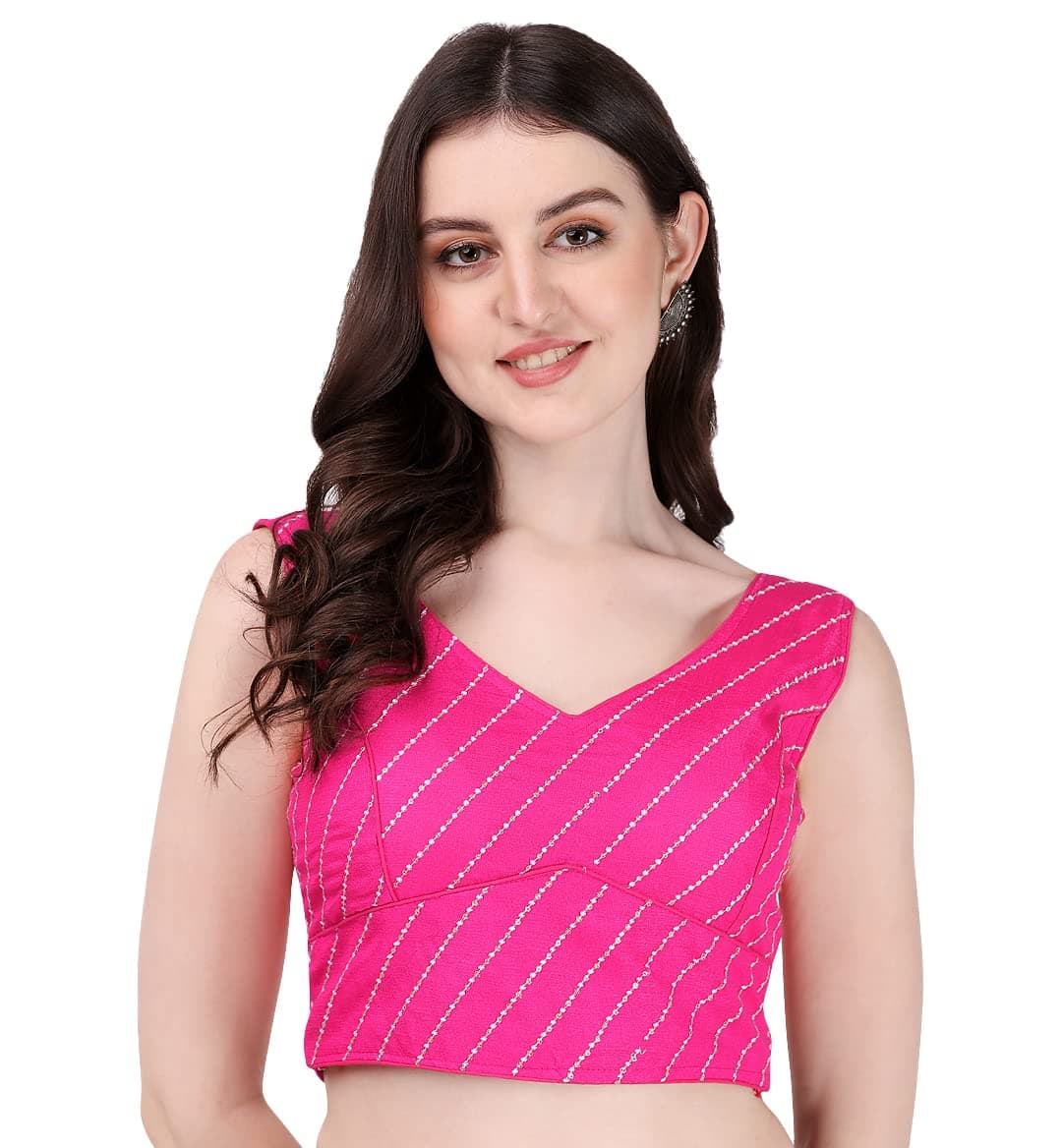 Phantom Silk Thread & Sequin Work Sleeveless Blouse with Heavy Tassels