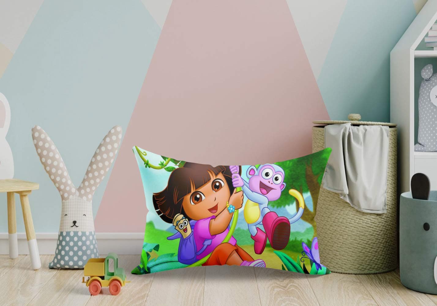 PartyStuff Microfiber Dora Printed Cushion (12 X 18 Inches, Multicolour)