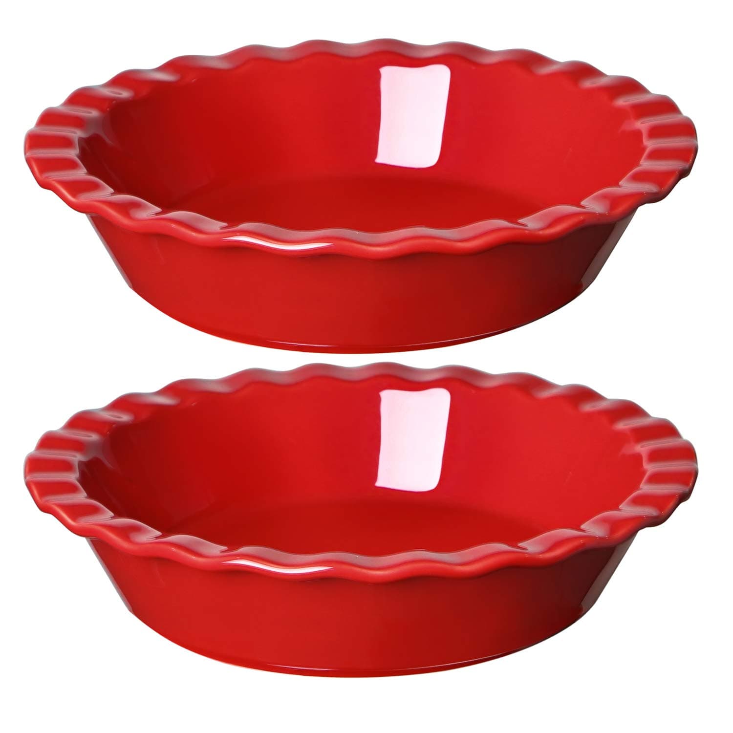 LE TAUCI Ceramic Pie Pans for Baking, 9 Inches Pie Plate for Apple Pie, Pecan Pie, 52 Ounce Deep Pie Dish, Set of 2, Red
