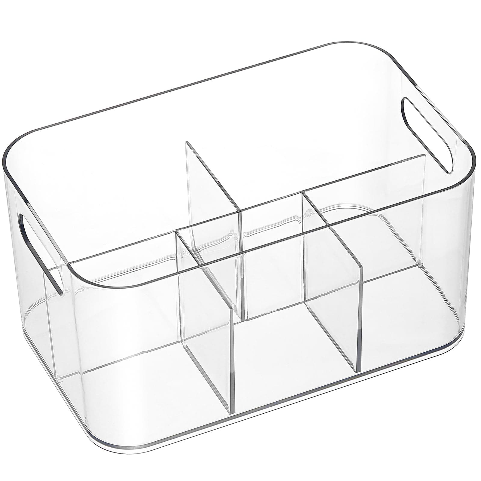 AOZITA 2 Pack, 5-Compartment Clear Plastic Bin - Divided Cosmetic Makeup Caddy Organizer - Multiuse Storage Container for Vanity, Bathroom, Kitchen, Pantry, Office, Craft, Cutlery Cabinet Organizing
